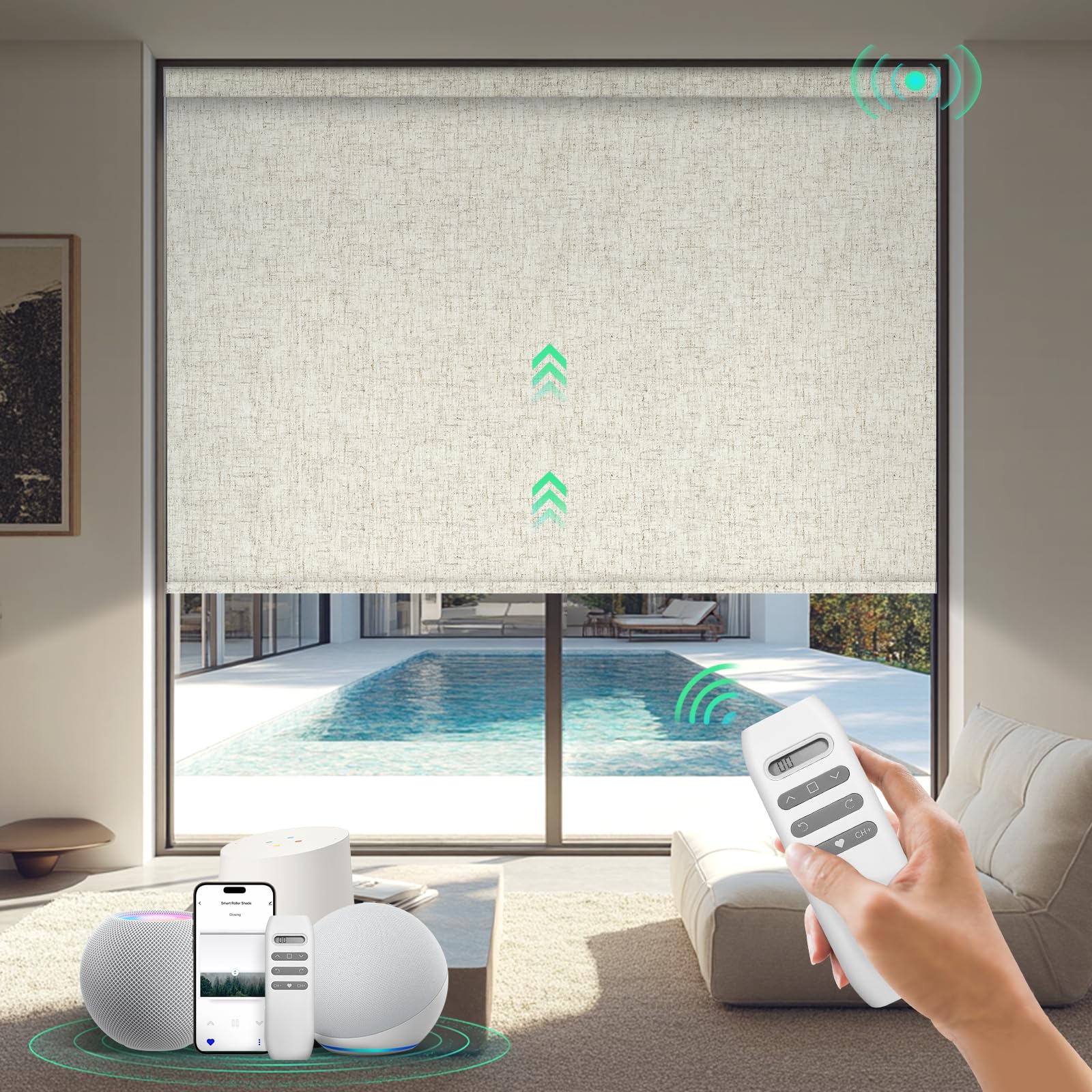 Smart Motorized Blinds with Remote Control - 100% Blackout Electric Window Shades, Alexa & Google Home Compatible, HomeKit Integration (Nature-Oatmeal) - Perfect for Bedrooms, Living Rooms & Home Offices