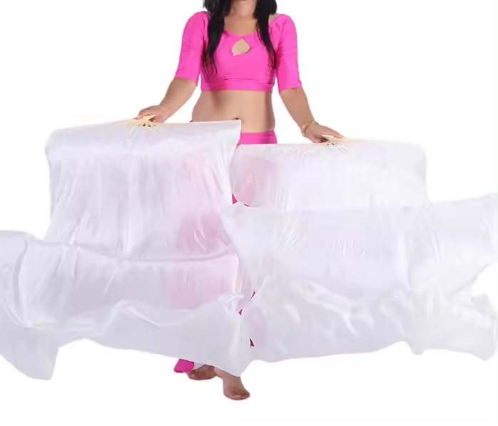 Handmade Silk Belly Dance Fan Veils - Long Bamboo Fans for Women | Professional Dance Performance