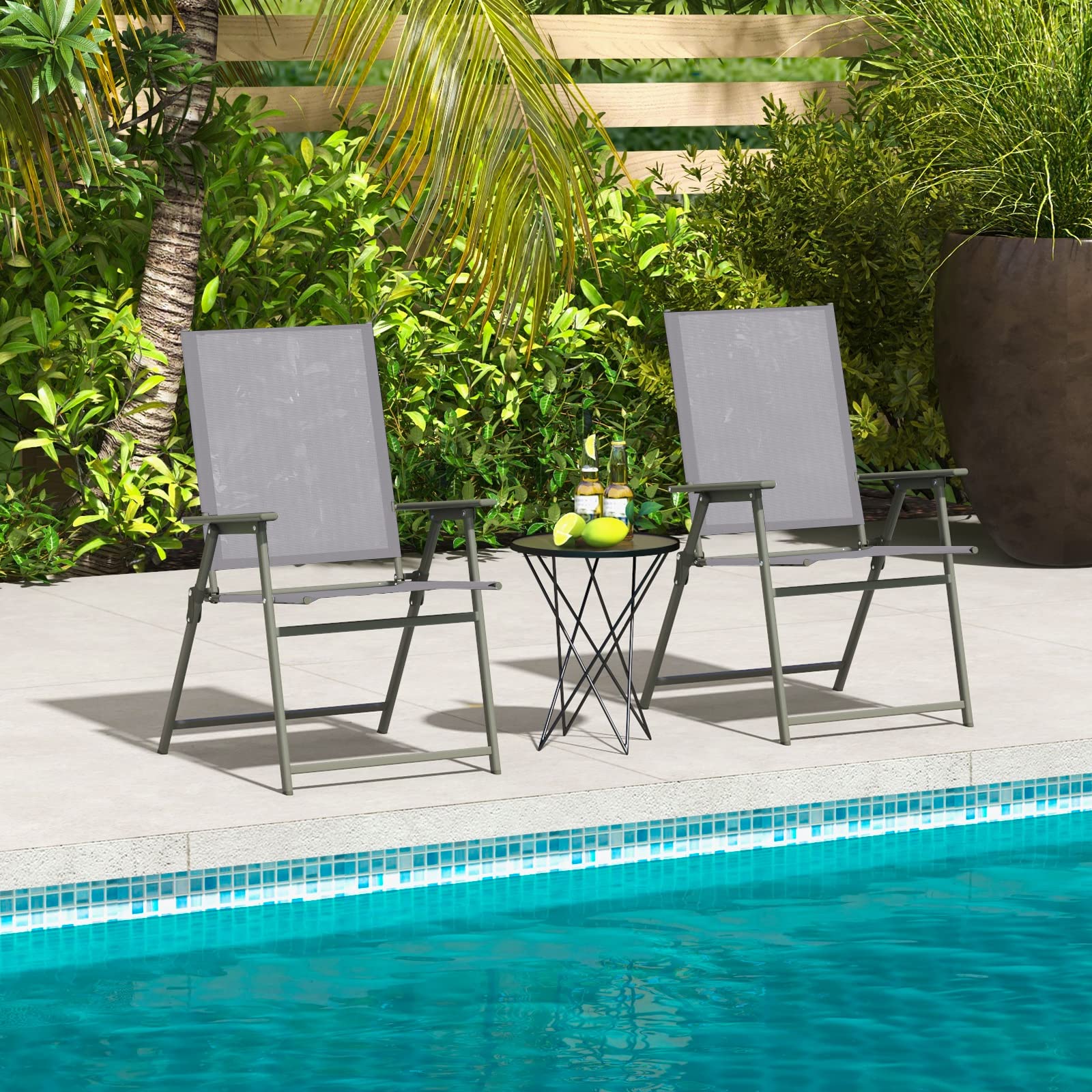 Giantex 4-Pack Folding Patio Chairs Set - Rustproof Metal Frame Outdoor Lawn Chairs for Porch, Deck, Garden, Backyard & Camping - Portable Dining Chairs (Gray) - Perfect for Outdoor Gatherings, BBQs, Picnics and Beach Trips