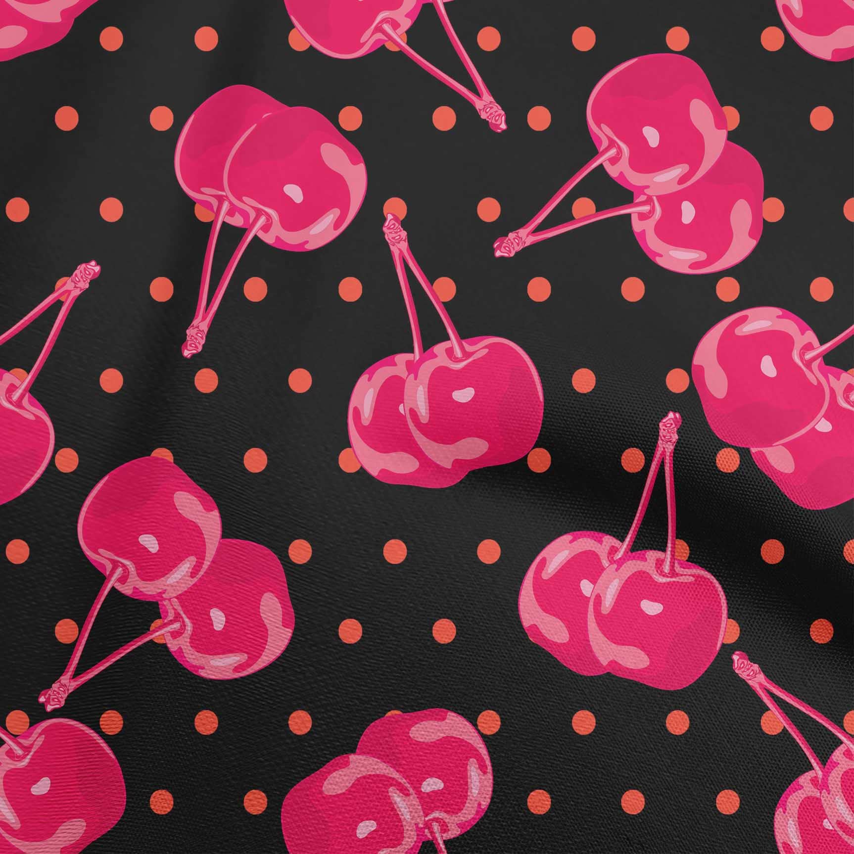 Velvet Magenta Cherry Print Fabric by The Yard - 58