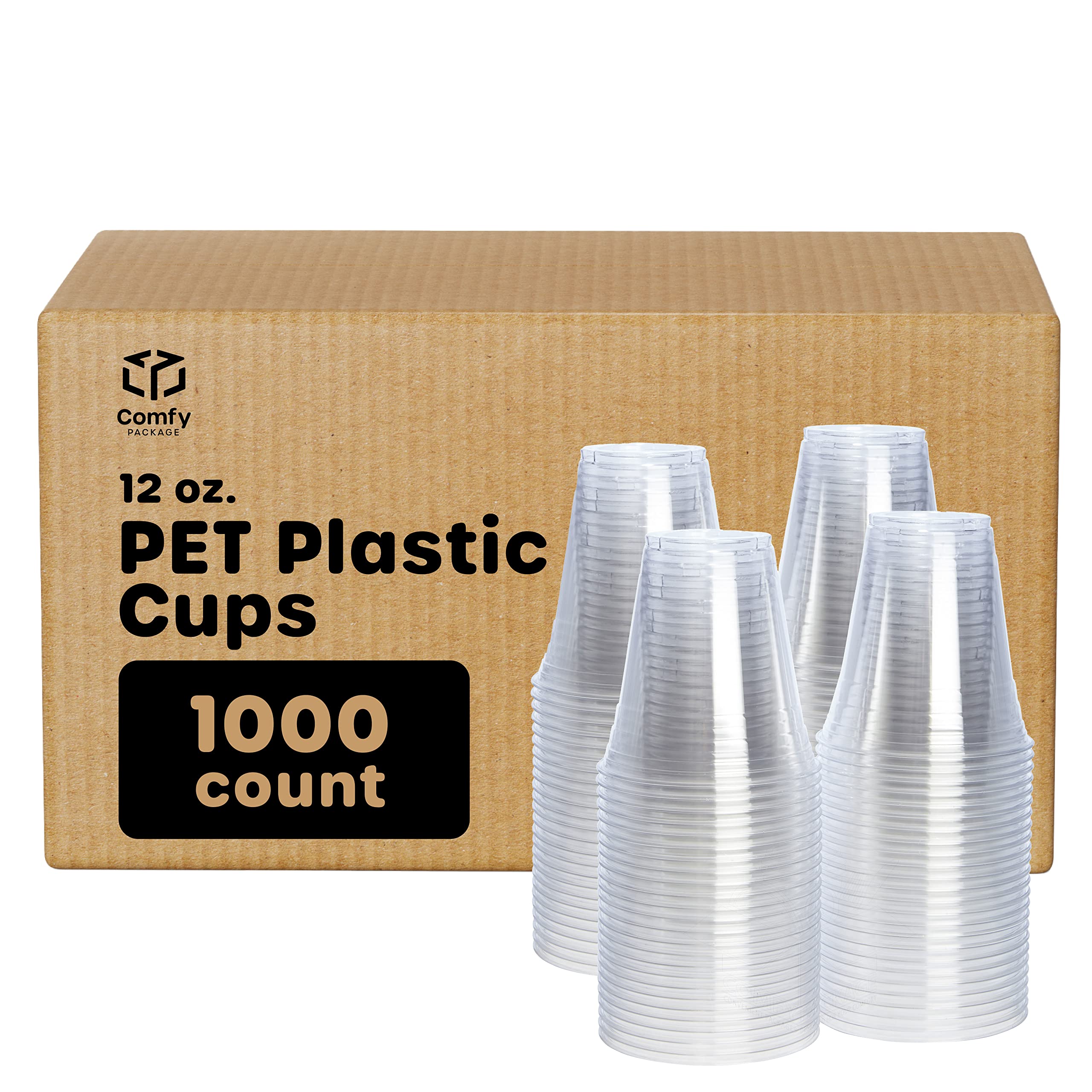 1000 Pack 12 oz Clear PET Plastic Cups - Crystal Clear Disposable Cups for Cold Beverages, Smoothies, Cocktails - Perfect for Parties, Events, and Home Use