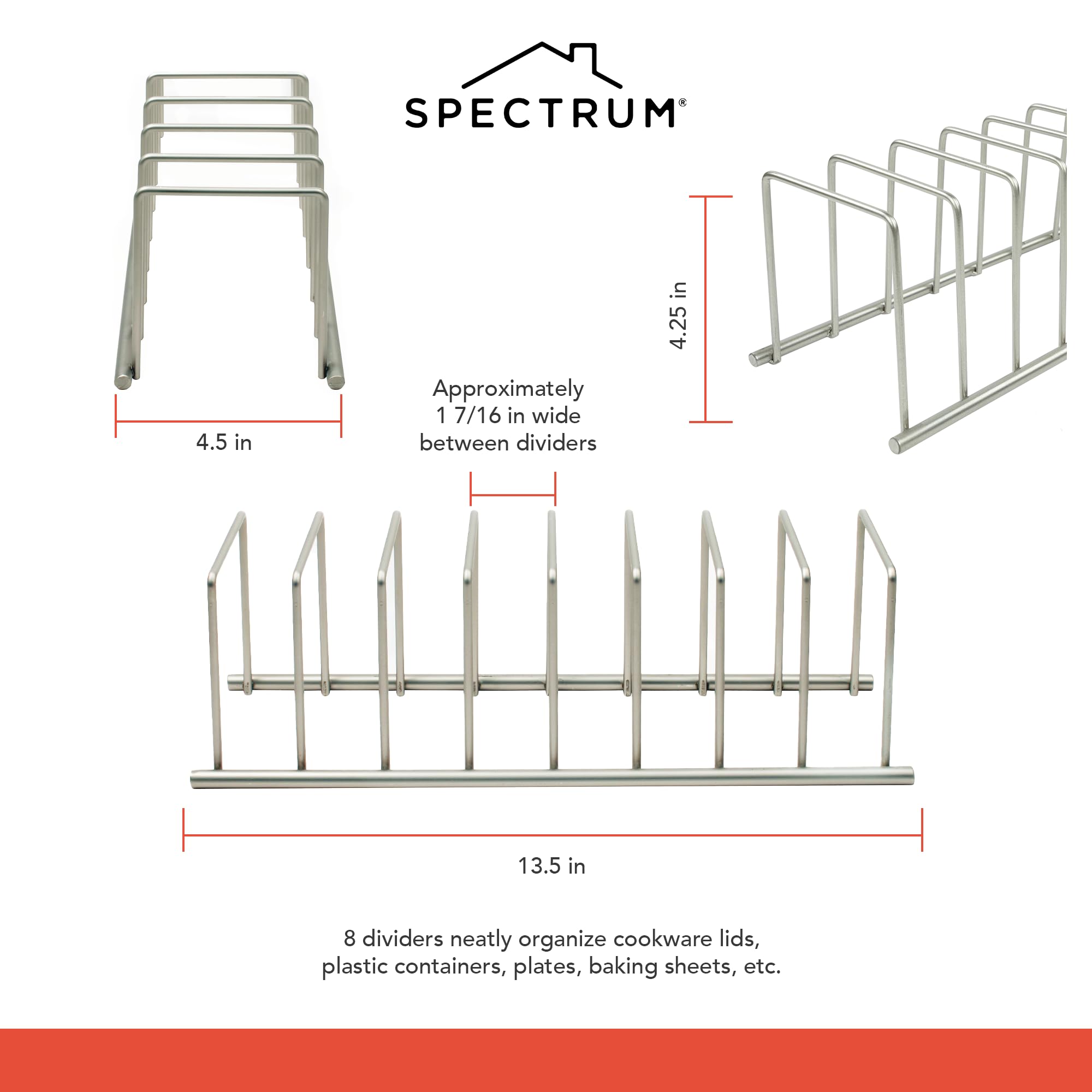 Euro Kitchen Organizer Rack for Plates, Cutting Boards, Bakeware & Pots - Durable Satin Nickel Storage Solution | Perfect for Pantry, Cabinet & Countertop Organization