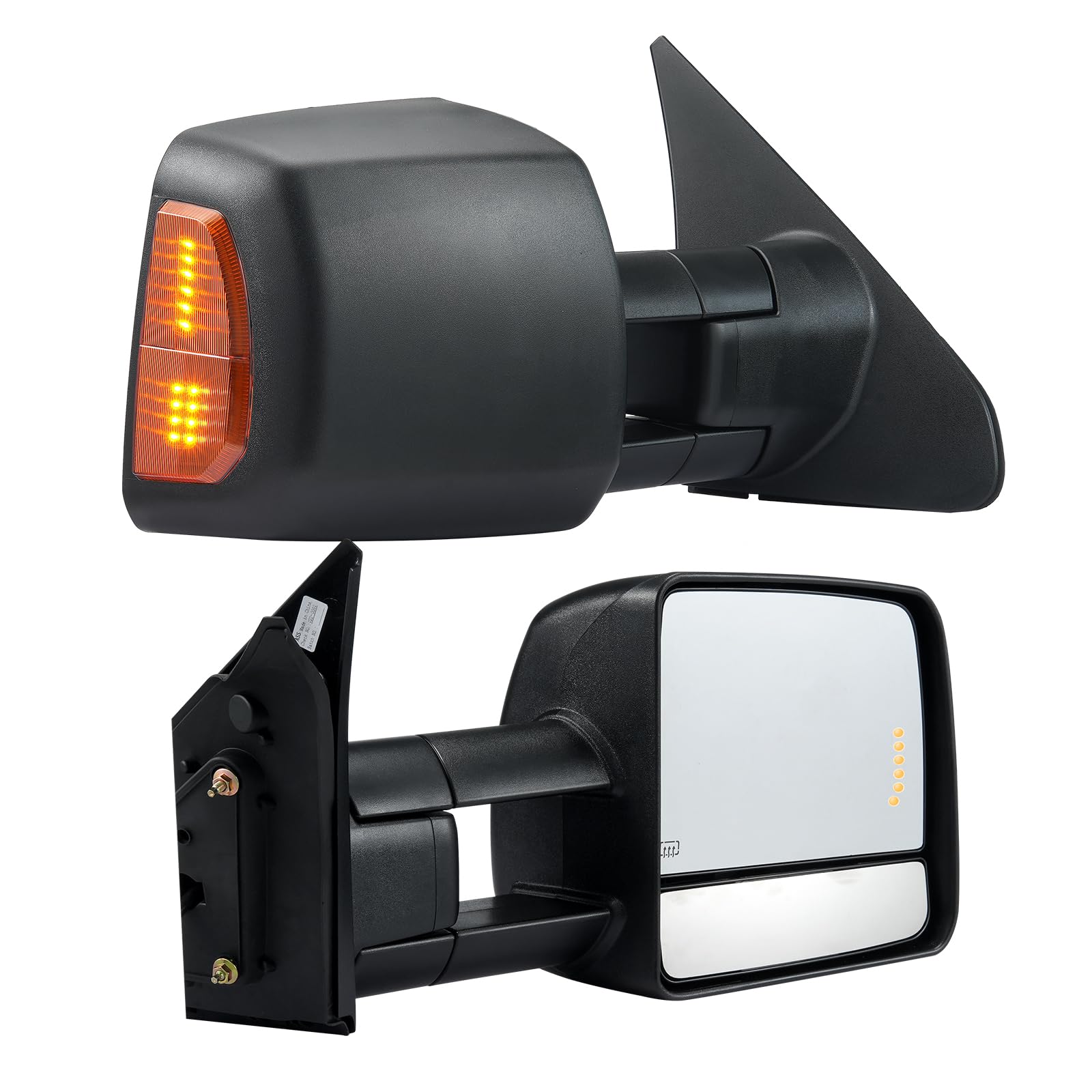 VEVOR Power Heated Towing Mirrors for 2007-2016 Toyota Tundra - LED Turn Signal Lights, Adjustable Plane & Convex Glass, Manual Telescoping Folding - Perfect for Towing Trailers, Boats & RVs (Black)