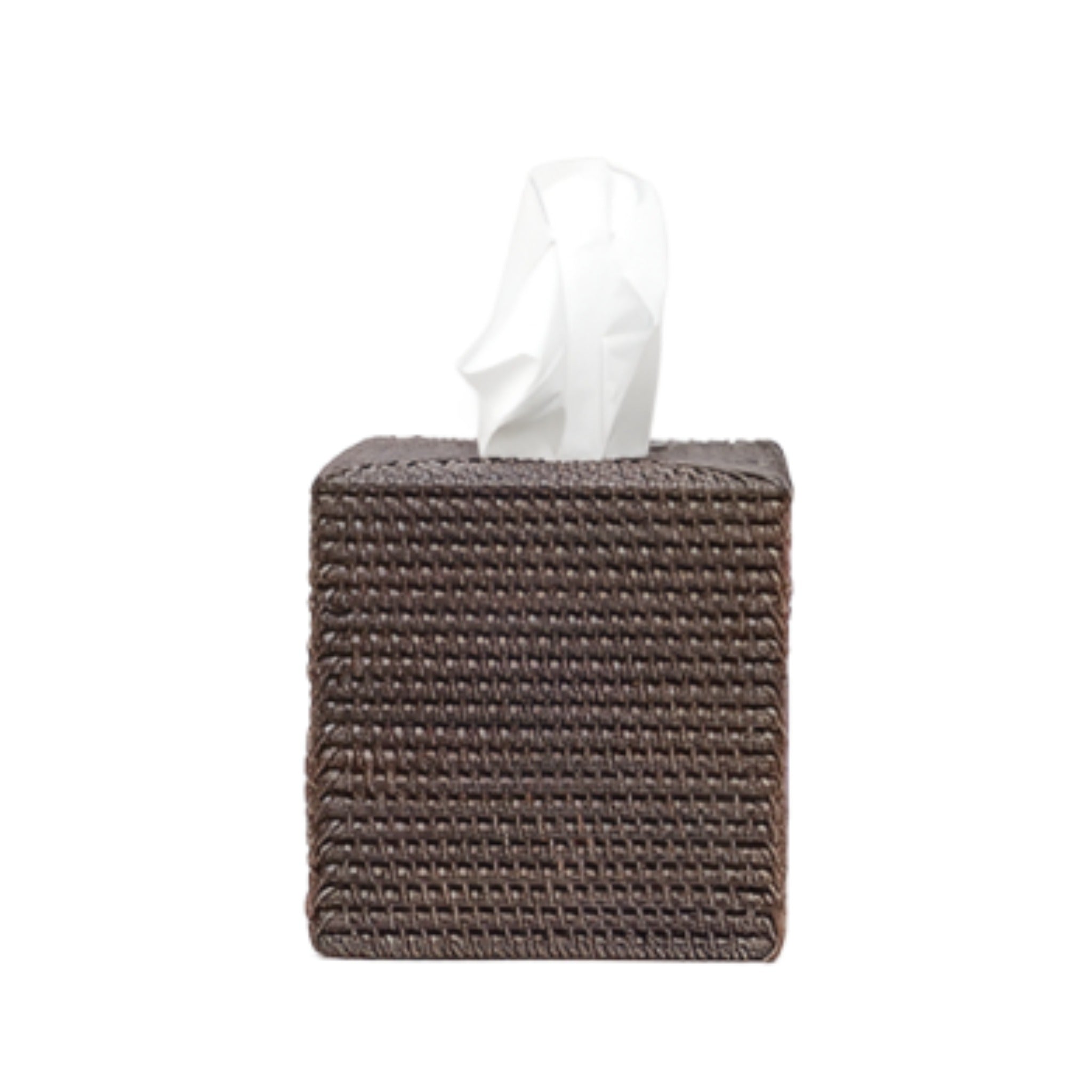 Dalton Woven Rattan Round Wastebasket - Coffee Brown Trash Can with Optional Tissue Box Holder | Eco-Friendly Bathroom & Bedroom Bin for Home Office Decor