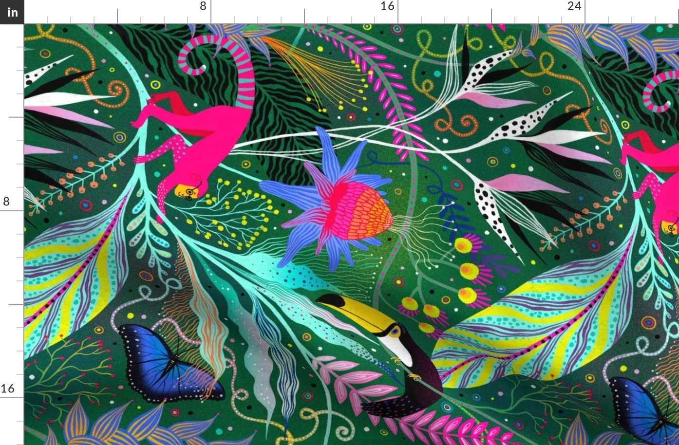 Tropical Maximalist Bright Jungle Print Fabric - Organic Cotton Sateen Fat Quarter for Sewing, Quilting, Apparel & Home Decor | Summer Island Toucan Monkey Design | Perfect for DIY Projects, Pillow Covers & Boho Decor