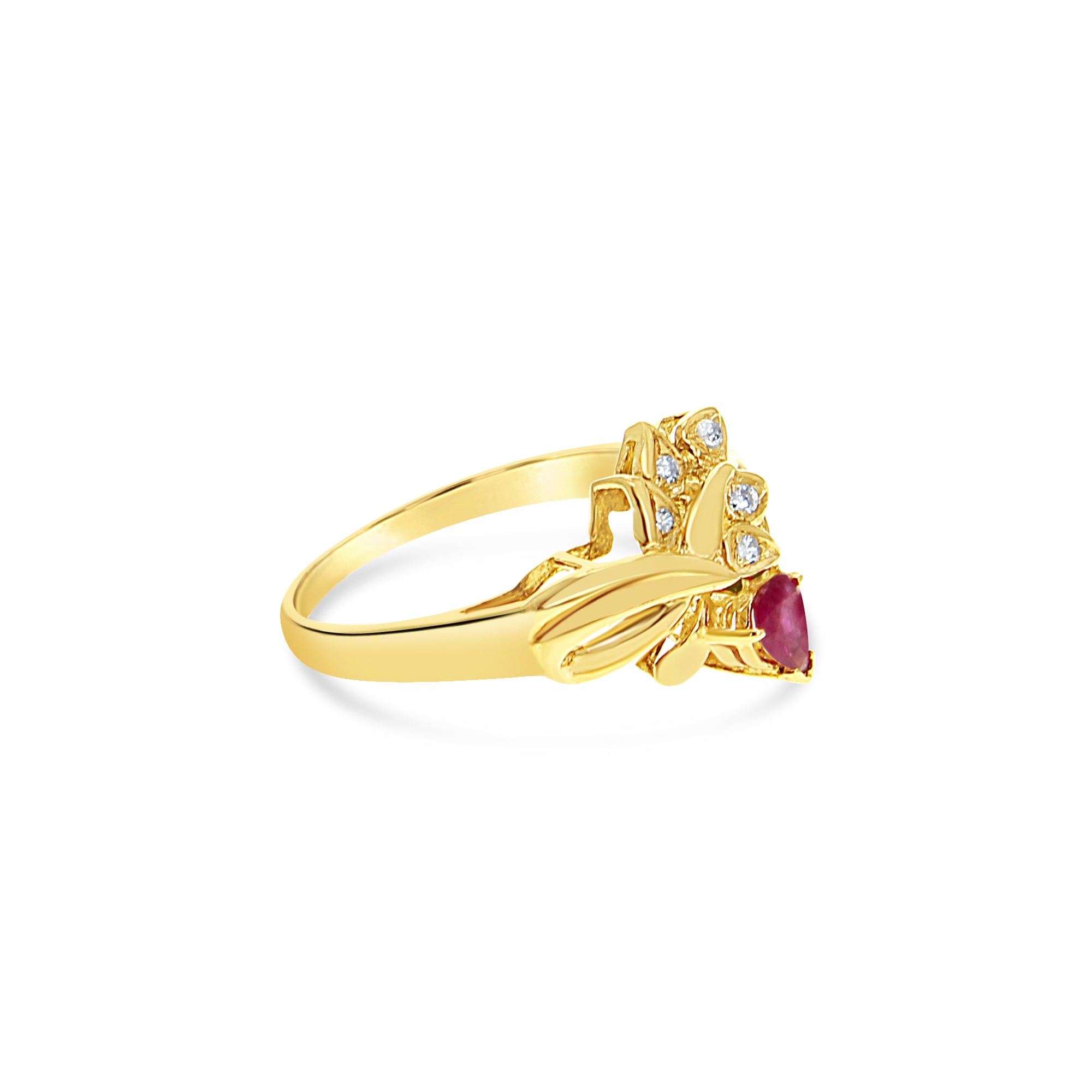 14K Yellow Gold Pear-Shaped Ruby and Diamond Ring - Elegant Jewelry for Engagement, Anniversary & Special Occasions
