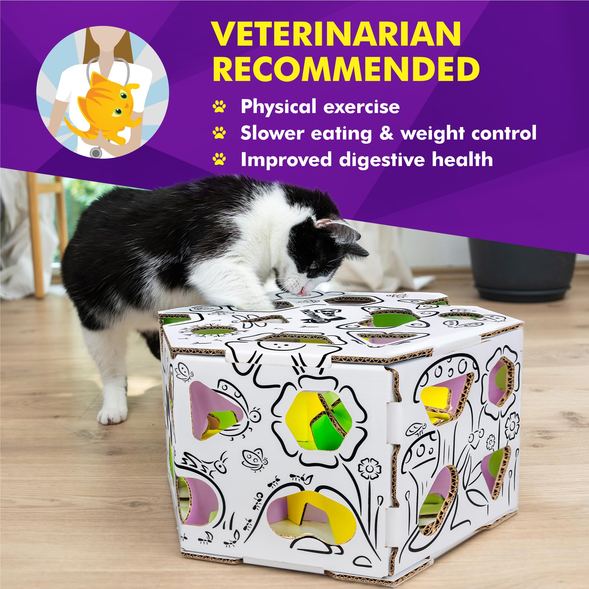 Interactive Cat Treat Puzzle Box & Feeder - Enrichment Food Dispenser Toy for Indoor Cats - Mental Stimulation & Slow Feeding Solution - Perfect for Boredom Relief & Weight Management