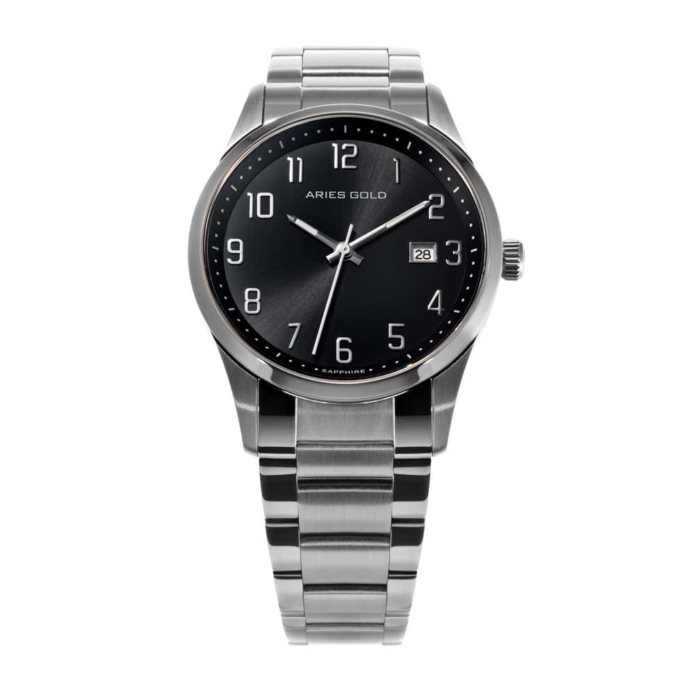 ARIES GOLD Urban Classic Silver Stainless Steel Men's Watch G 120B S BKNUM - Stylish & Durable Timepiece for Business, Casual & Everyday Wear