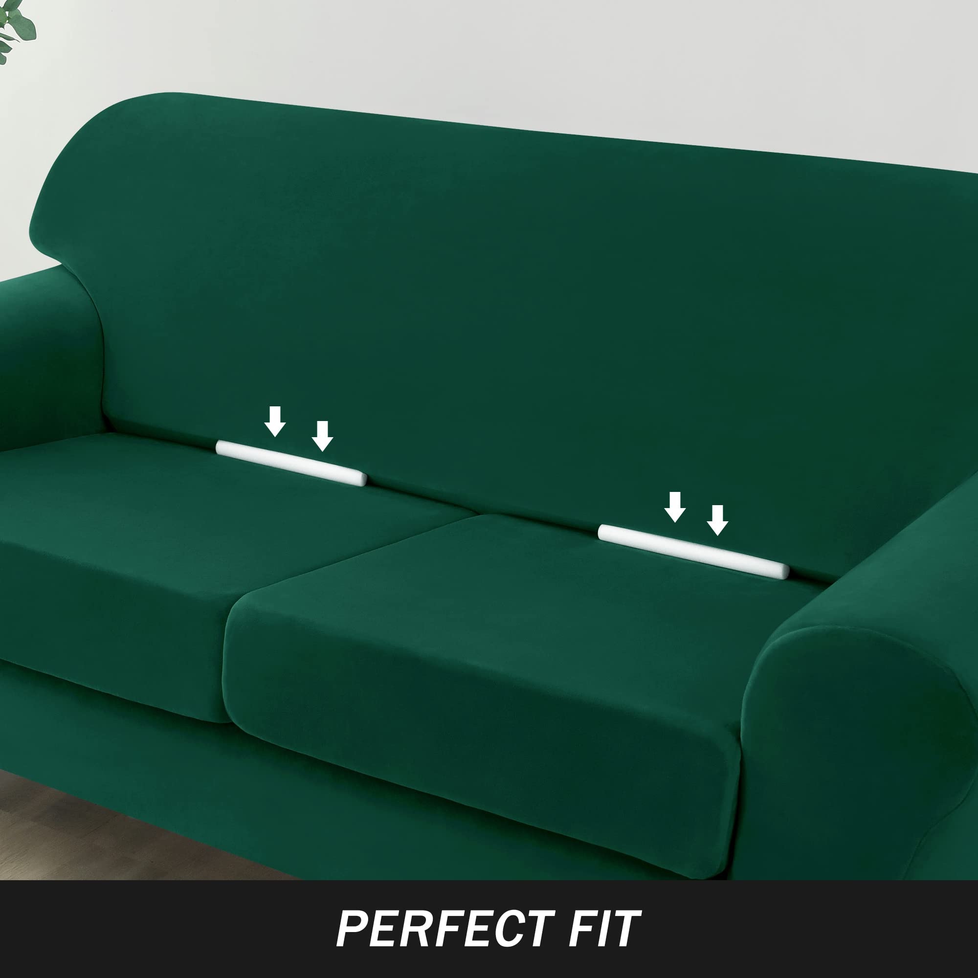 Ultra Soft Velvet Stretch Sofa Slipcover - Pet & Kid Friendly Furniture Protector - Green Small Couch Cover for Living Room, Home Decor & Daily Use