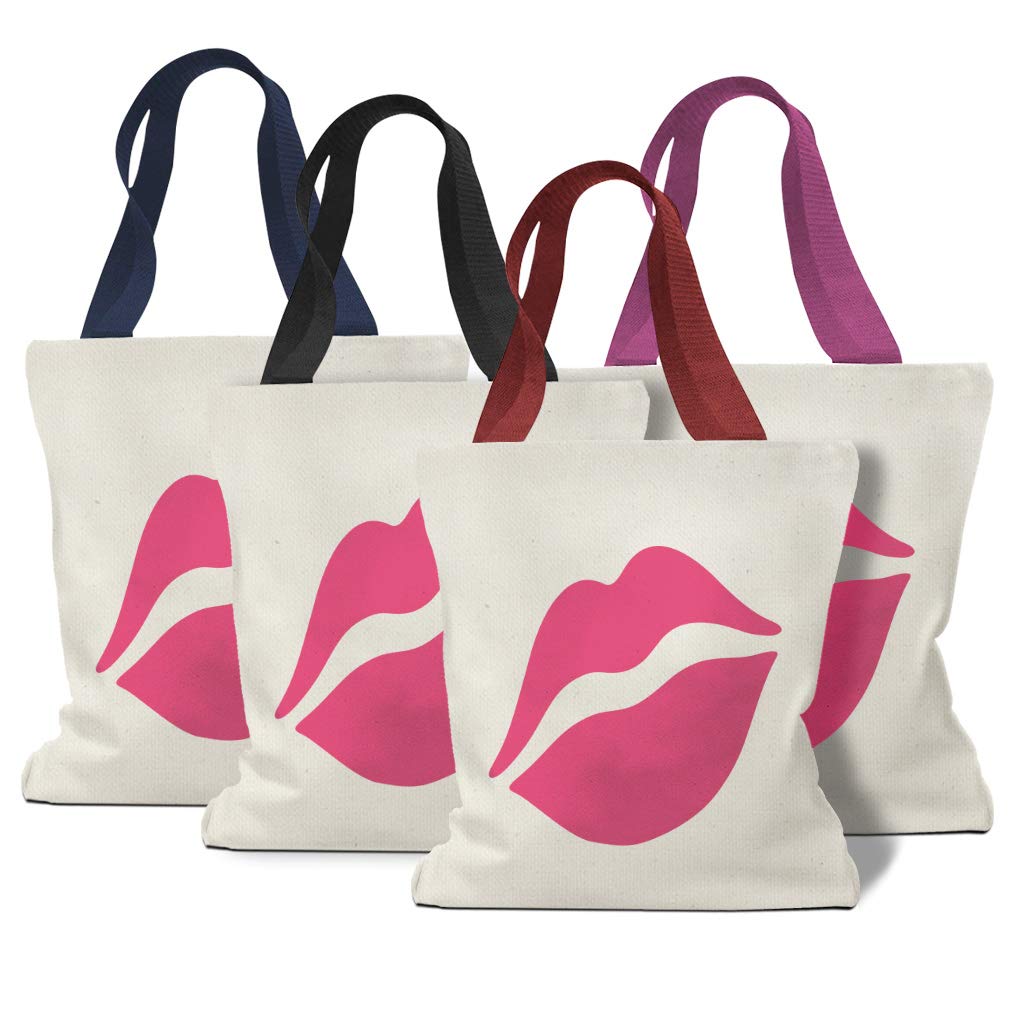 Custom Canvas Tote Bag with Red Lips Illustration - Eco-Friendly Reusable Shopping Bag for Groceries, Beach, Work & Daily Use
