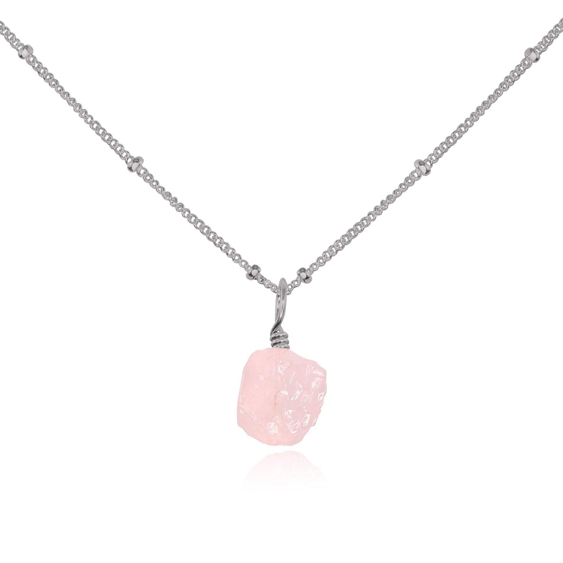 Tiny Raw Rose Quartz Pendant Necklace - Natural Healing Crystal Jewelry for Women - Perfect for Meditation, Yoga & Spiritual Gifts