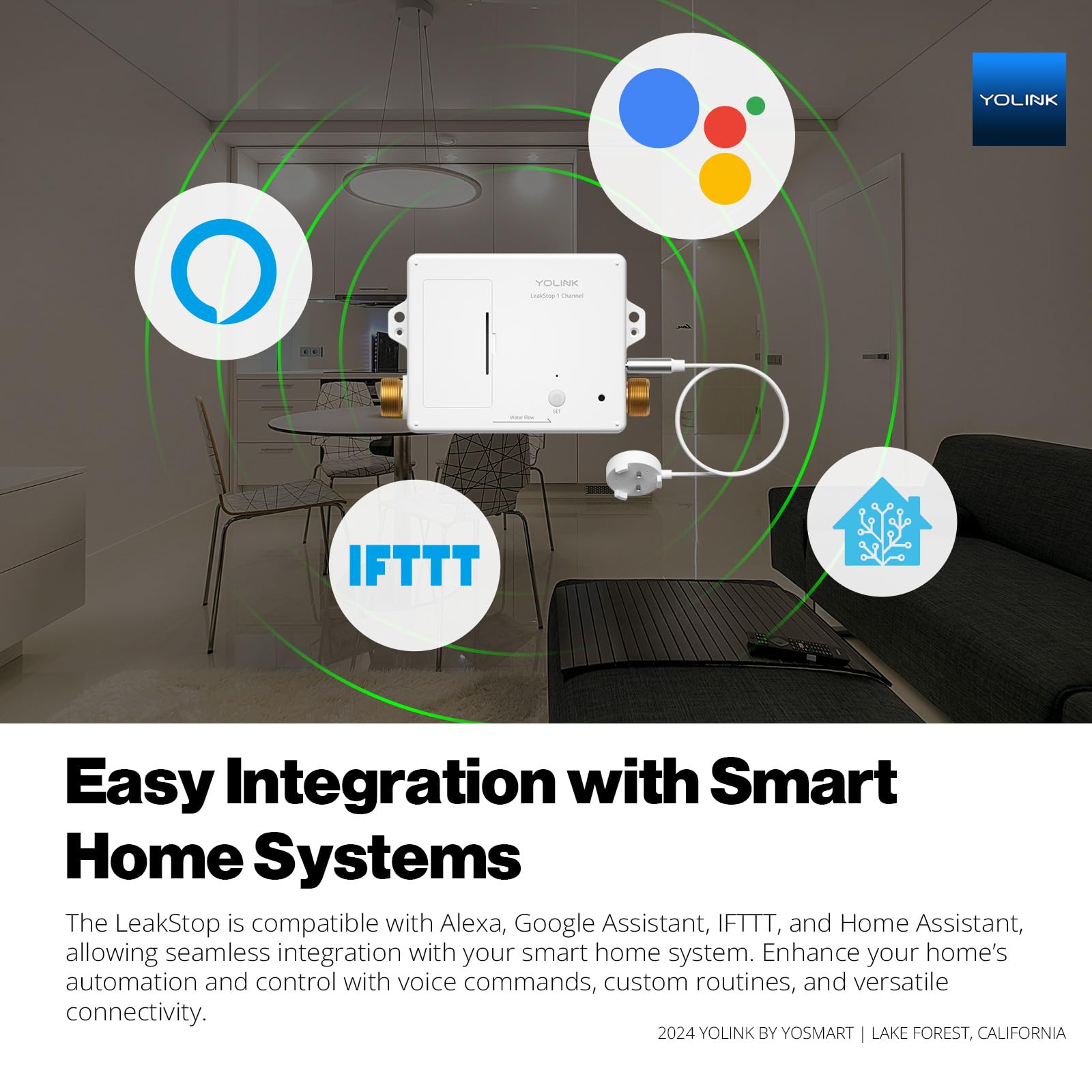YoLink LeakStop 1 Channel Water Leak Detector with Auto Shutoff Valve - Real-Time Monitoring for Home, Office & Apartment - Prevents Water Waste in Toilets & Sinks (Hub Required) | Ideal for Smart Home Water Protection & Plumbing Safety