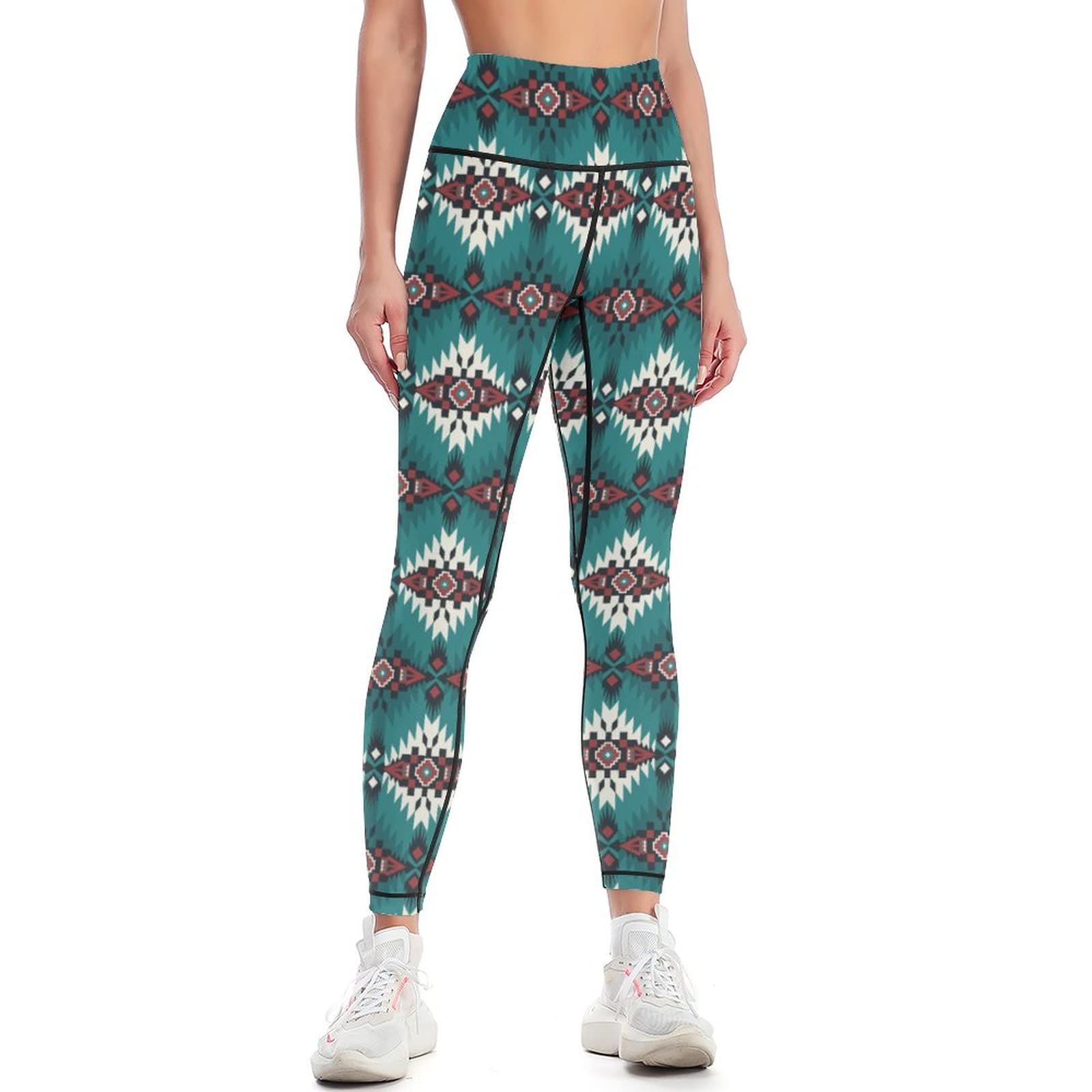 HK97 Women's High Waisted Yoga Pants - Tribal Print Tummy Control Workout Leggings for Running, Cycling & Gym | Comfortable Activewear for Yoga, Pilates & Fitness Training