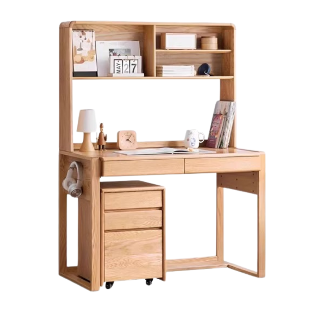 47.2x23.6x29.5 inch / 120x60x75 сm / natural wood color / oak desk + high shelf + bucket cabinet