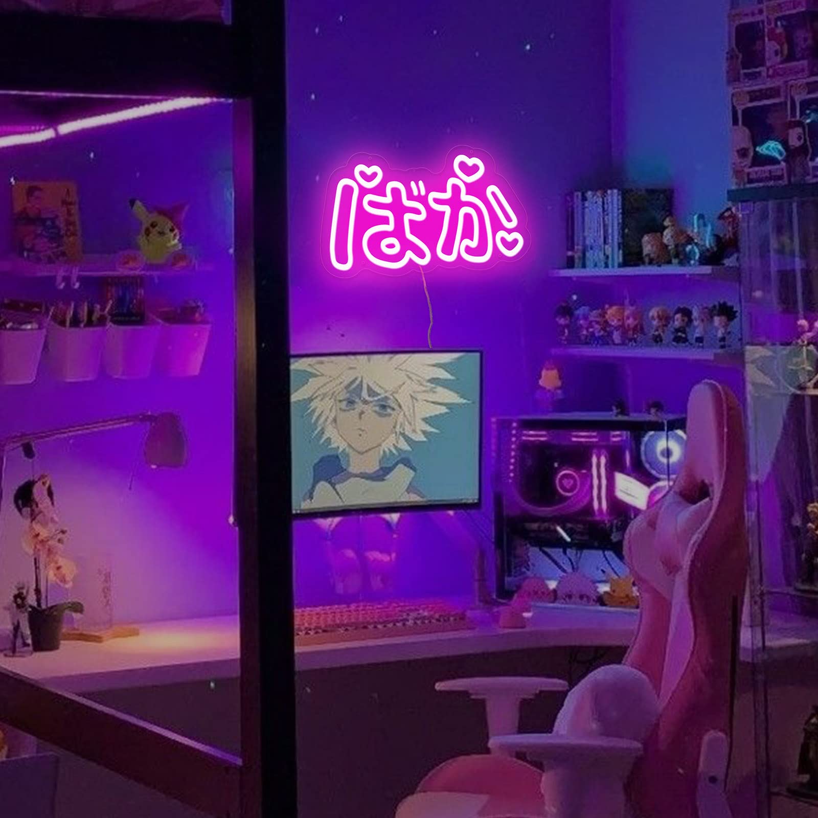 Baka Anime Neon Light - Handmade 3D Cute LED Night Lamp in Pink (14 Inch) | Japanese Neon Sign for Bedroom, Game Room & Stream Studio | Aesthetic Decor & Birthday Gift for Kids, Girls | Perfect for Anime Themed Rooms, Gaming Setups & TikTok Backgrounds