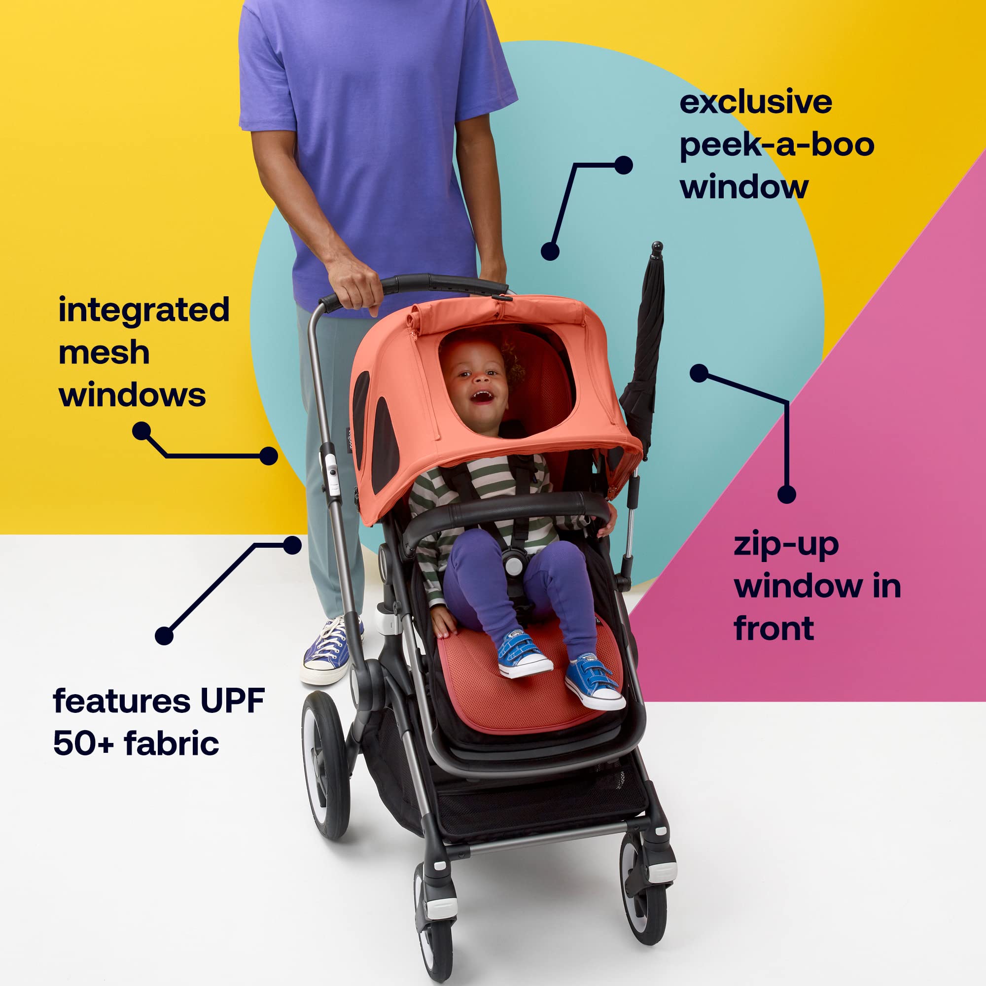 Bugaboo Dragonfly Breezy Sun Canopy for Stroller - UPF 50+ Sun Protection & Ventilation Panels - Lightweight Baby Stroller Accessory in Morning Pink | Perfect for Sunny Outings, Park Walks & Outdoor Adventures with Your Baby