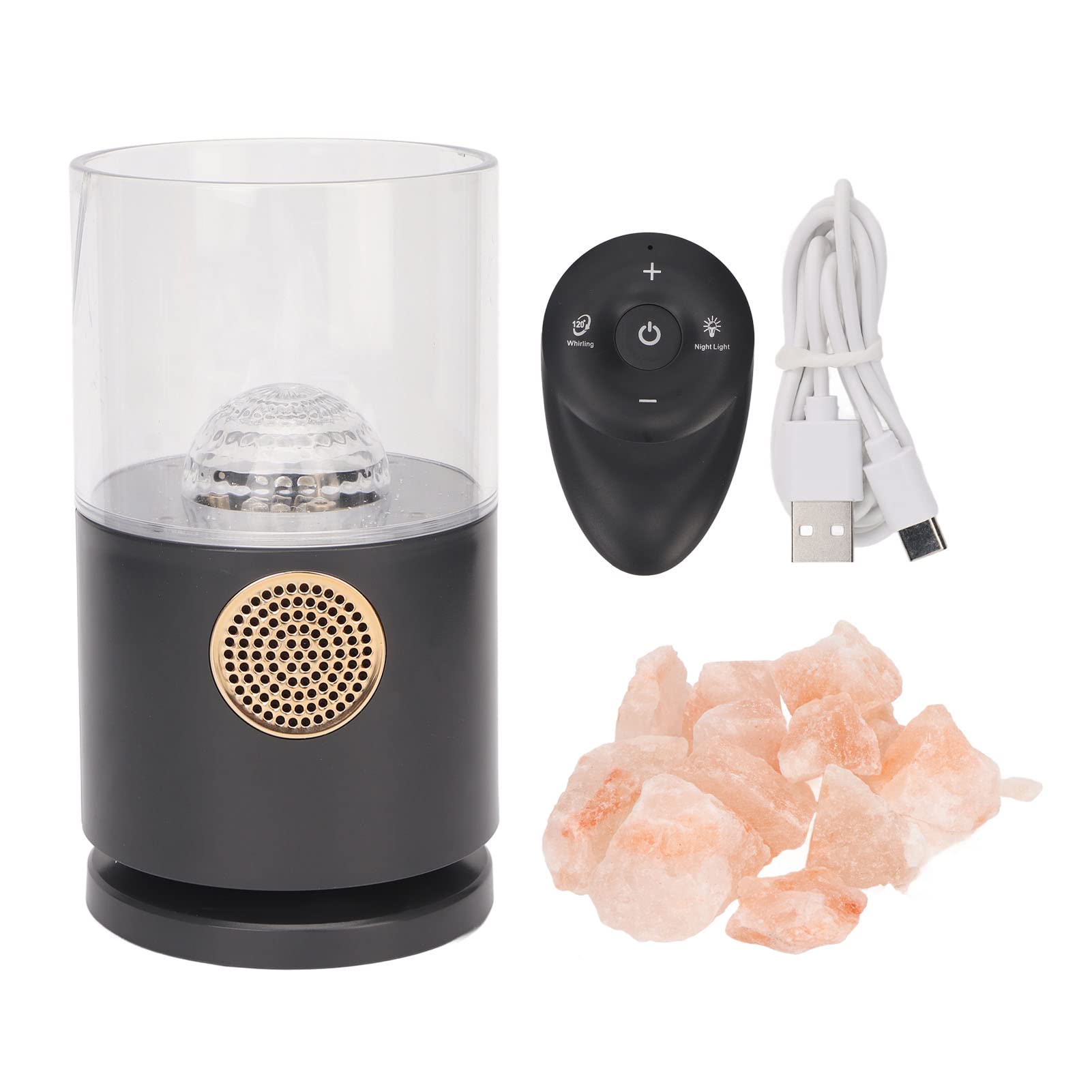 Projector Salt Lamp with Speaker & Remote Control - Crystal Salt Night Light for Bedroom, Studio, Yoga Room Decor - Perfect Gift Idea (Black) - Create Relaxing Ambiance for Meditation & Sleep