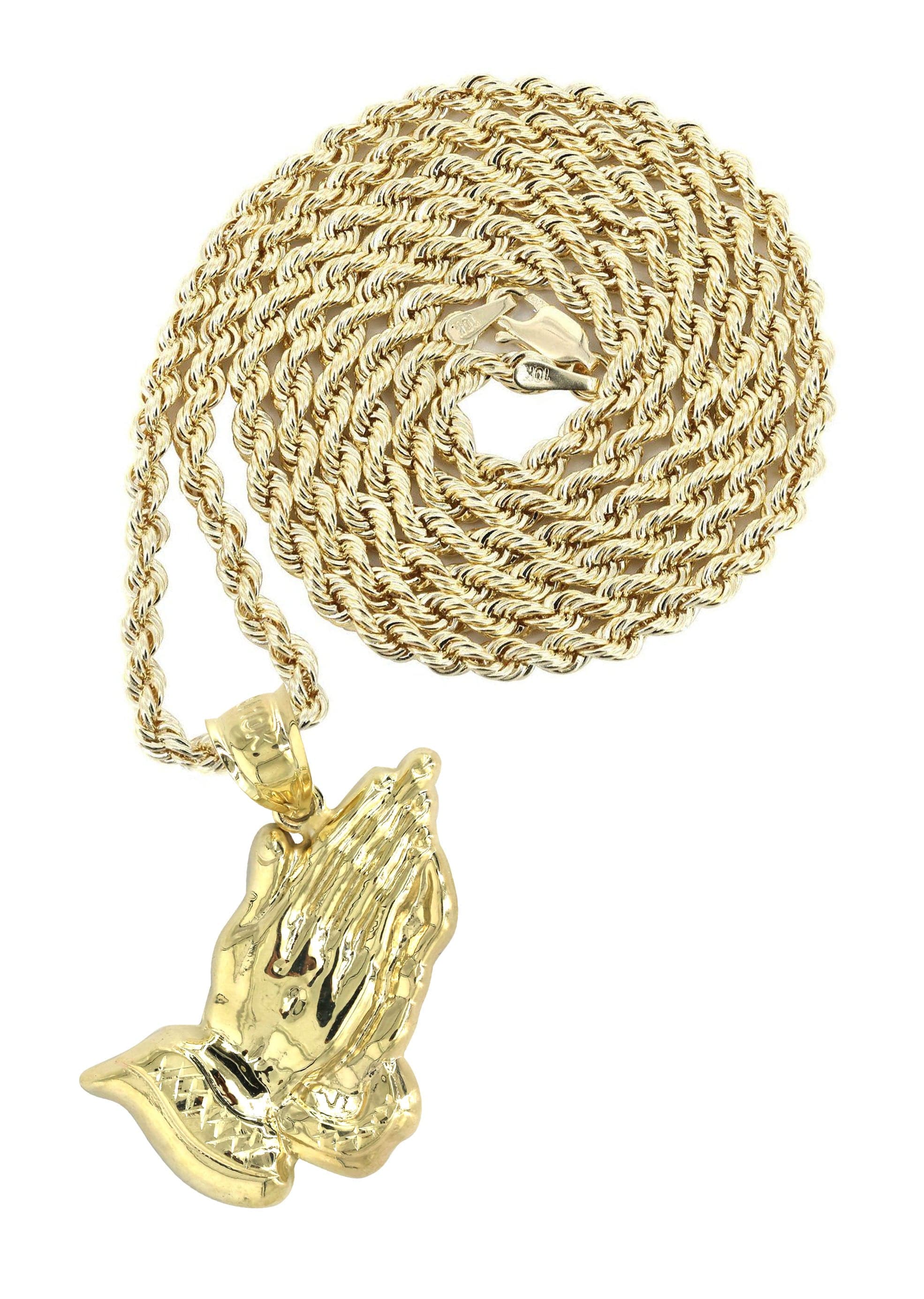 10K Yellow Gold Praying Hands Pendant Necklace for Women - 12.6 Grams Religious Jewelry Gift for Baptism, First Communion & Spiritual Occasions