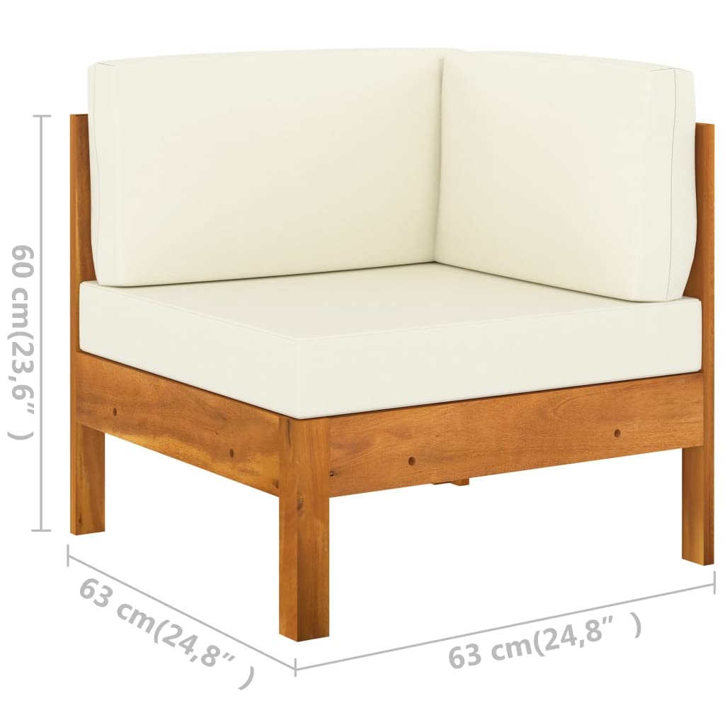 SKM Corner Sofa with Cream White Cushions & Solid Acacia Wood Frame - Modern L-Shaped Sectional Couch for Living Room, Lounge, and Family Room Comfort