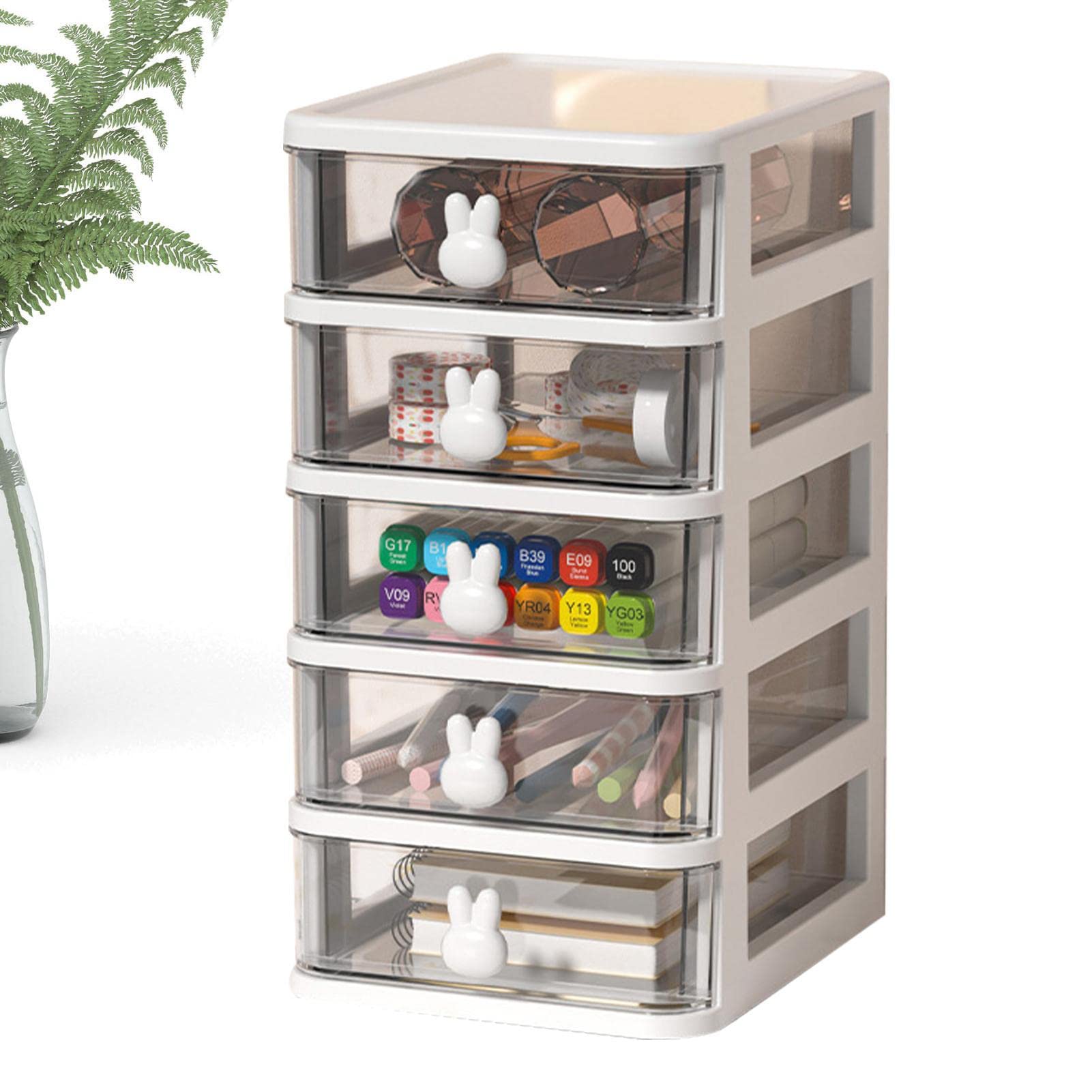 Cute Transparent 4-Tier Cosmetic Organizer for Makeup & Stationery Storage