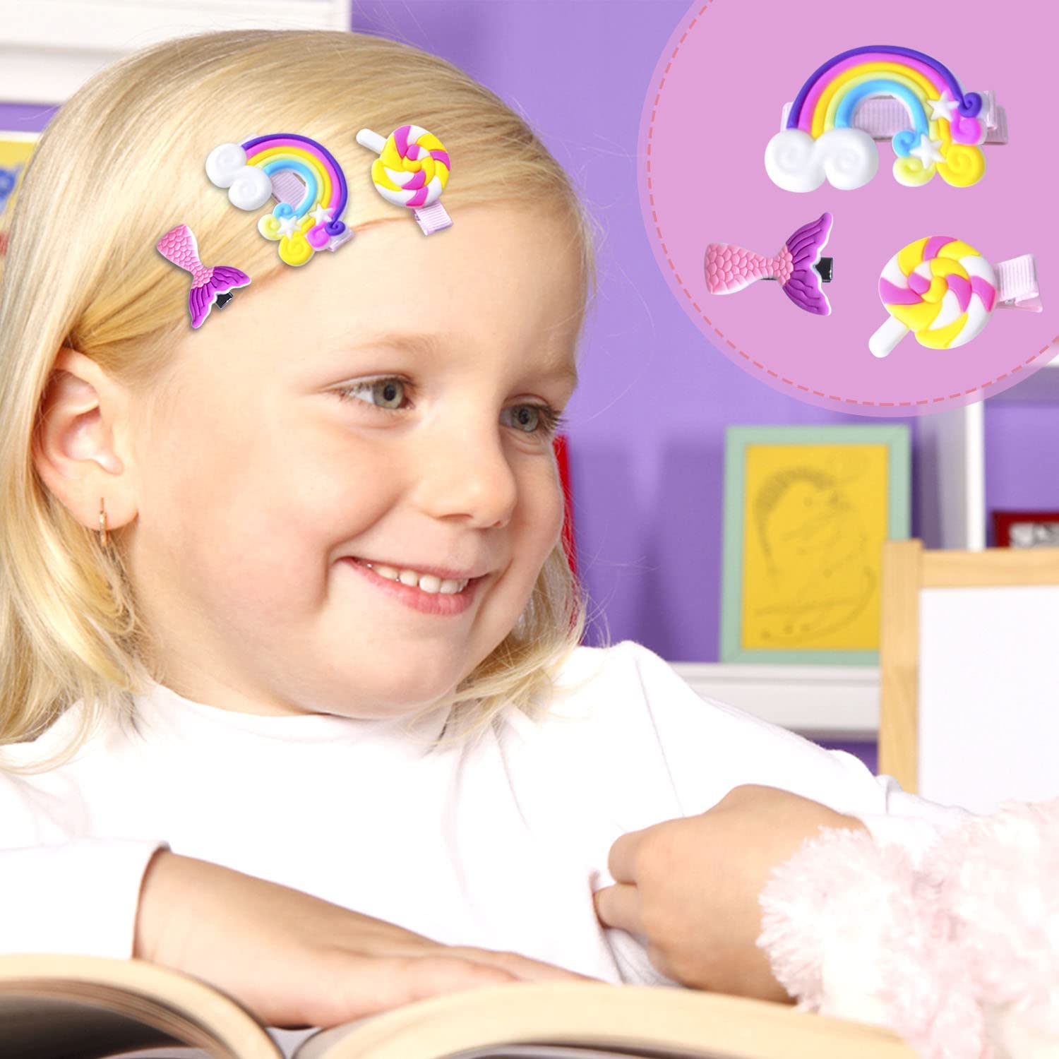 14PCS Baby Hair Clips Set - Cute Flower Rainbow Candy Fruit Butterfly Barrettes for Toddler Girls | Hair Accessories for Styling & Everyday Wear | Perfect for Parties, School & Photo Shoots