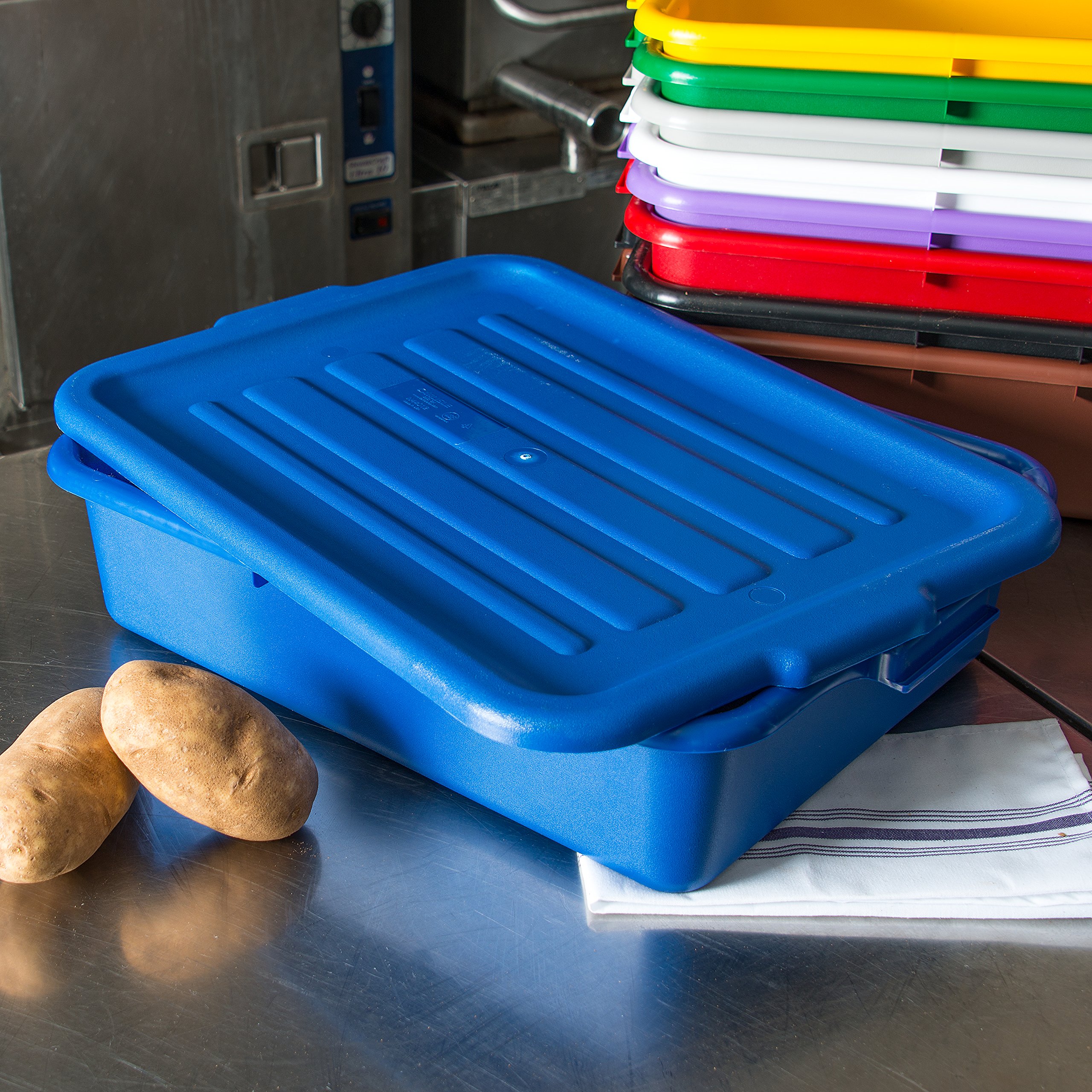 **Carlisle FoodService Comfort Curve™ Ergonomic Wash Basin Tote Box Lid - Universal Fit, Blue (Pack of 12) - Durable & Stackable for Restaurant, Kitchen & Food Service Use**