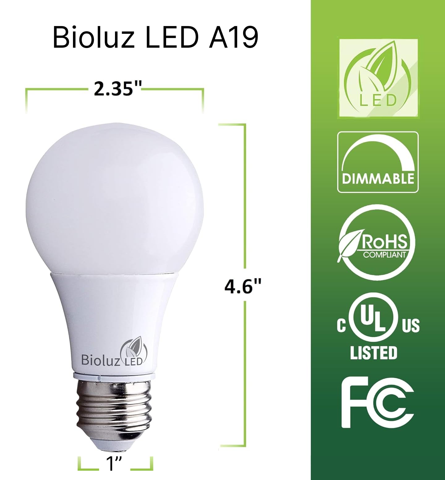 Bioluz LED A19 Light Bulbs 6W (40W Equivalent) 5000K Daylight White - Non-Dimmable, Energy Efficient, Long Lasting LED Bulbs for Bedroom, Living Room, Office - 12 Pack