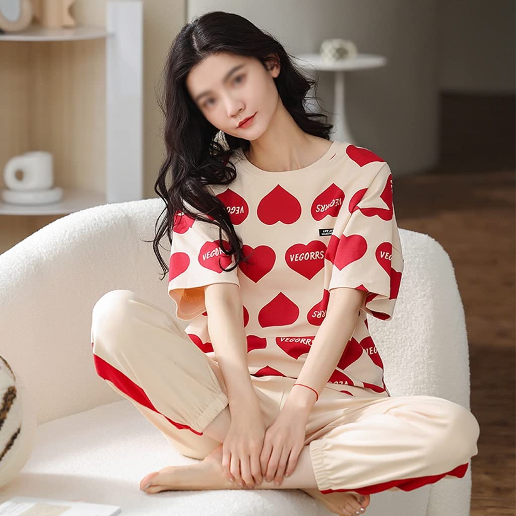 ZLDGYG Women's Summer Short Sleeve Striped Knit Cotton Pajama Set - Soft Sleepwear & Lounge Wear for Home, Travel & Relaxation (XXX-Large, Color A)