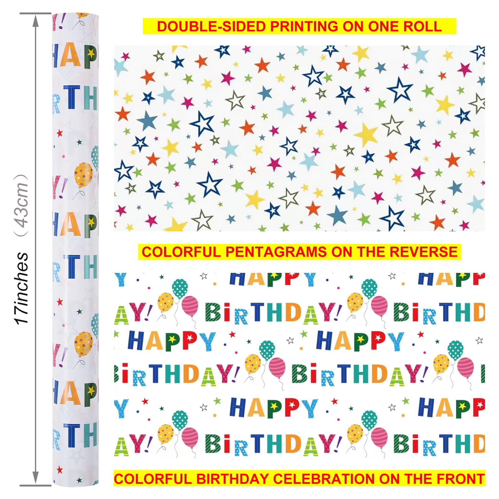 Reversible Birthday Wrapping Paper Roll for Boys & Girls - 17