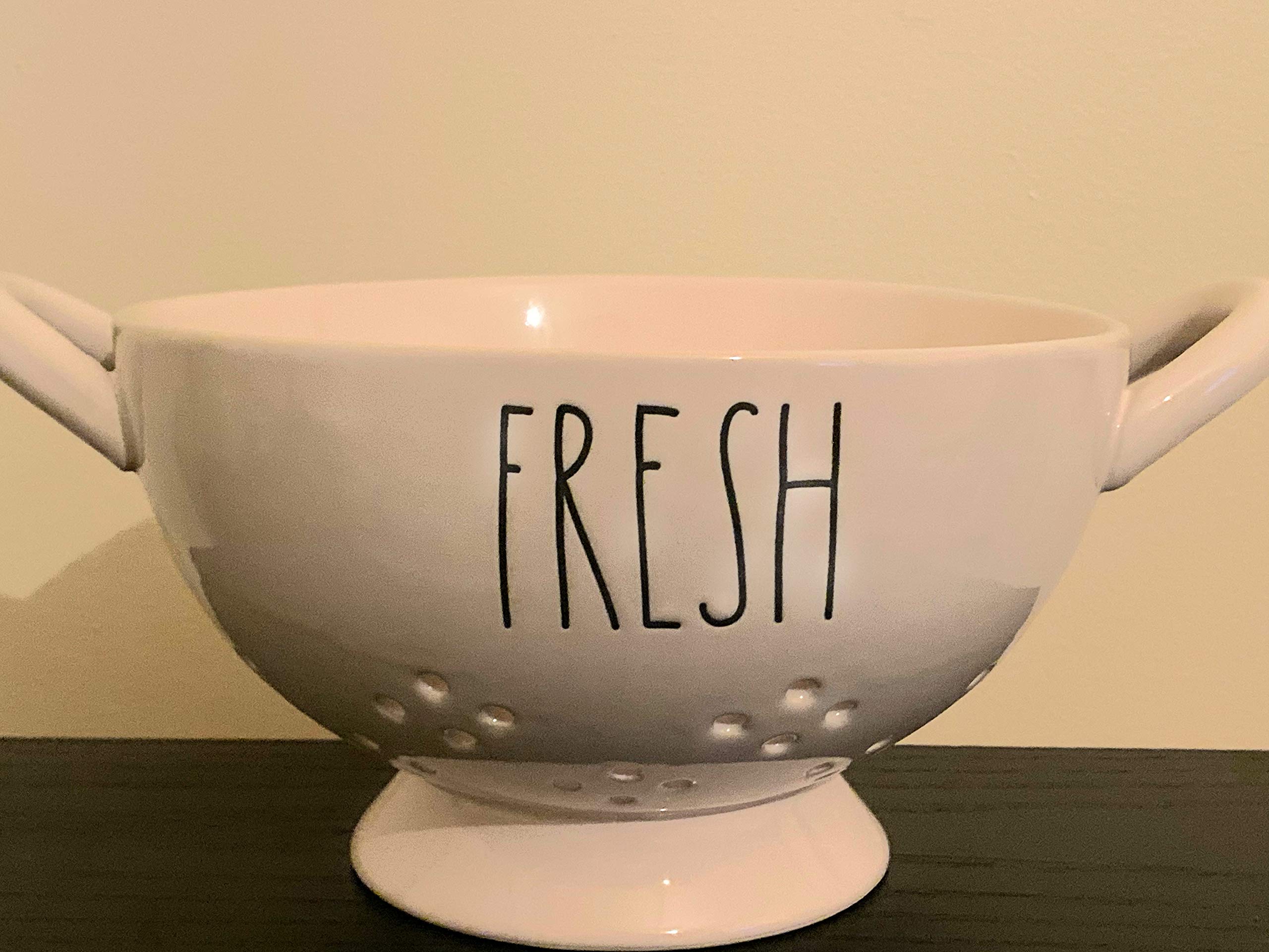 Rae Dunn by Magenta FRESH Large Ceramic Colander Strainer - Perfect for Washing Fruits, Vegetables, and Pasta in Modern Kitchens