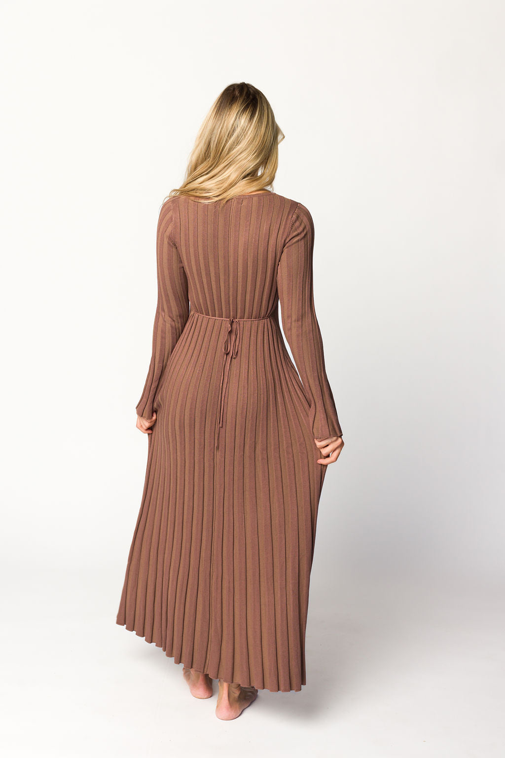 Hadley Long Sleeve V Neck Knit Maxi Dress in Cocoa - Women's Elegant Casual Maxi Dress for Fall & Winter | Perfect for Office, Date Night & Holiday Parties