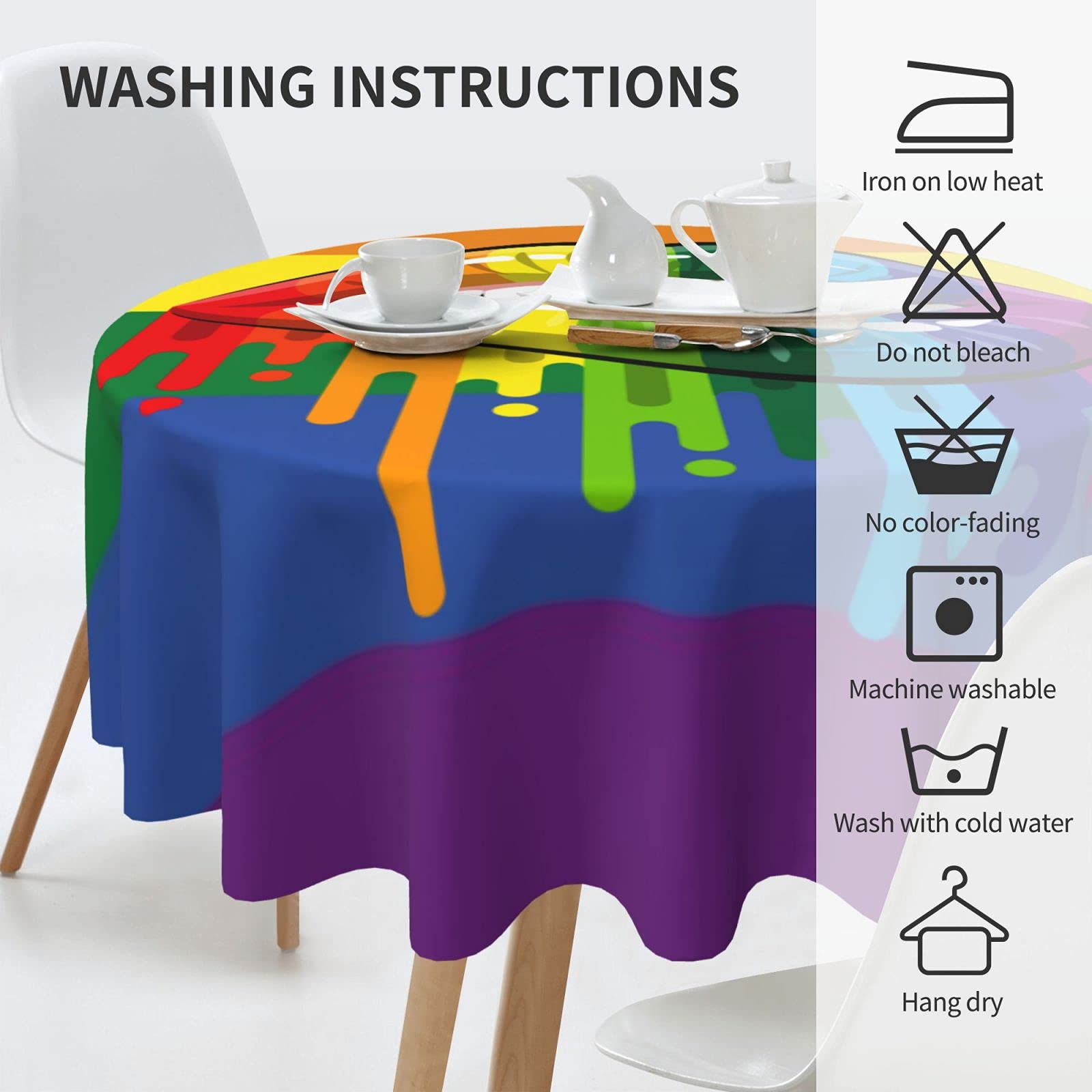 FREEHOTU LGBT Gay Pride Flag & Lips Round Tablecloth - Thickened Washable Table Cover for Kitchen, Dining, Party Decor - 60 Inch - Perfect for Pride Events, Home Decor & Themed Celebrations