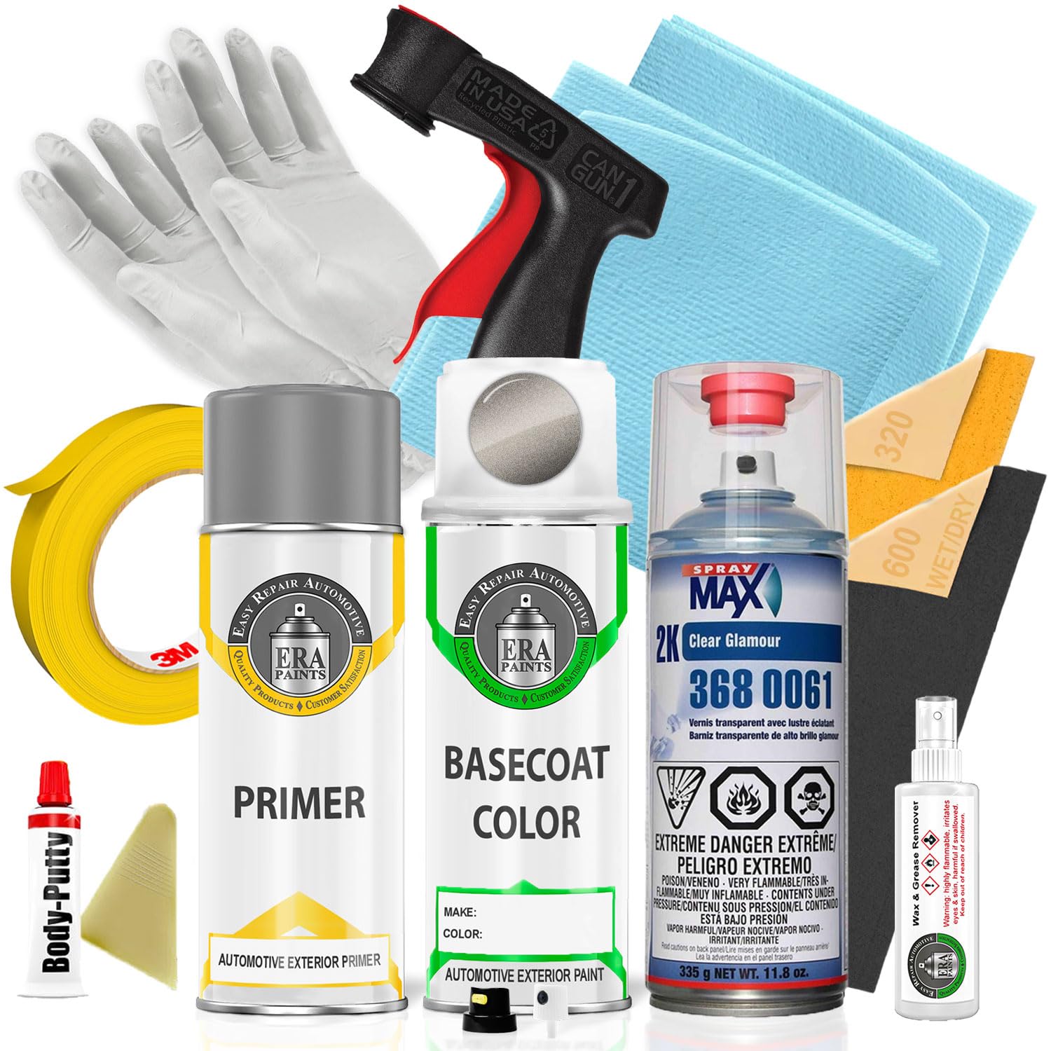 ERA Paints HV/TK - Mineral Gray Metallic Automotive Spray Paint for LINCOLN (Exact Color Match) - Professional Kit with 2K 3680061 Clearcoat - Perfect for Car Touch-Ups, Restorations & Custom Paint Jobs