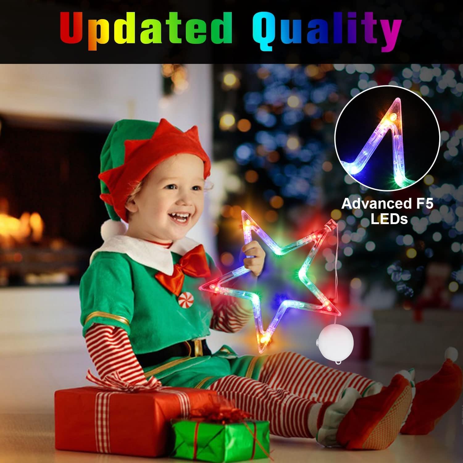 3PCS Christmas Window Lights Decorations - Battery Operated LED Star & Jingle Bell String Lights with Suction Cups for Indoor Fireplace, Tree & Holiday Decor - Perfect for Christmas, New Year & Winter Home Decoration