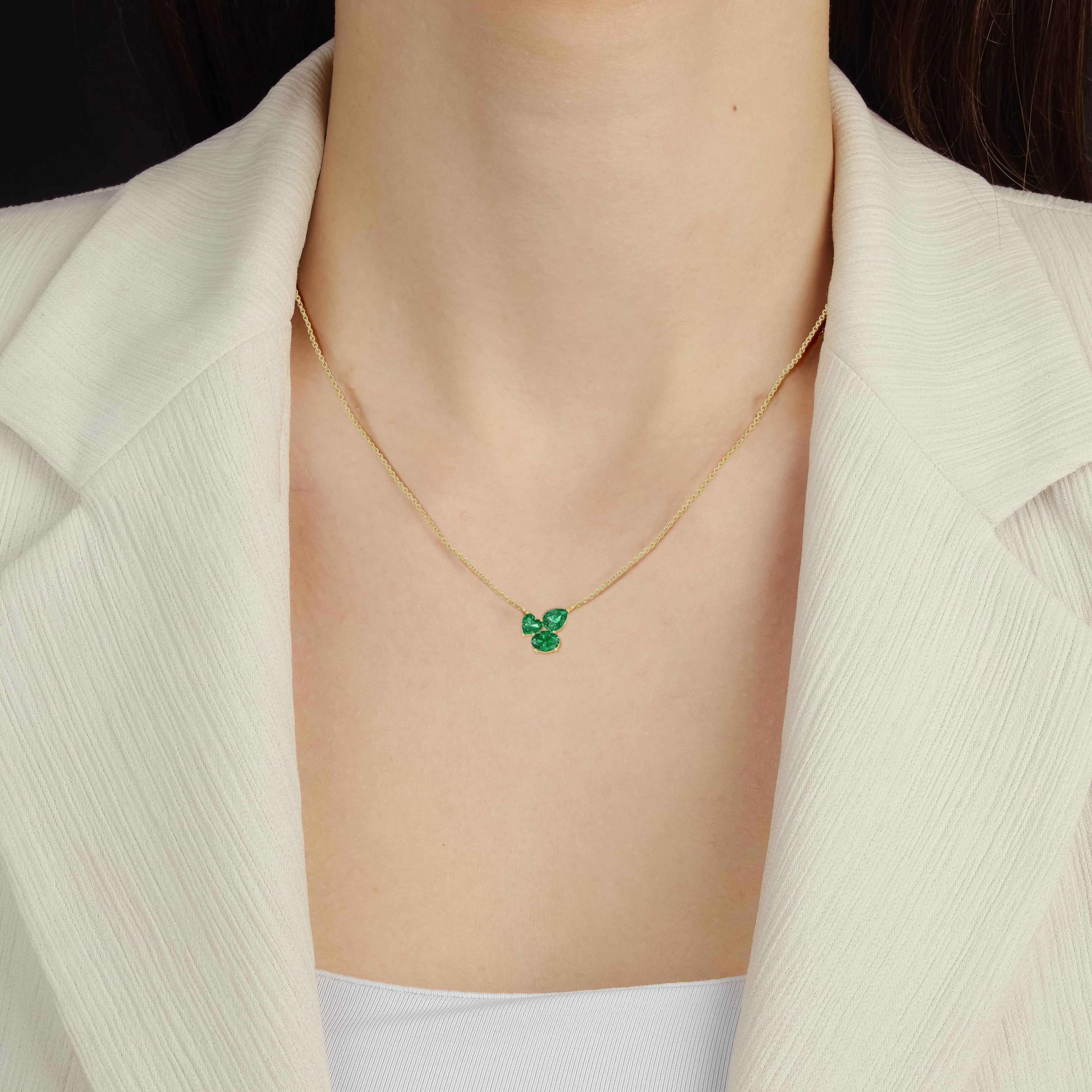Exquisite Emerald Three Stone Pendant Necklace - 14K Gold Jewelry for Women - Perfect for Weddings, Anniversaries & Special Occasions