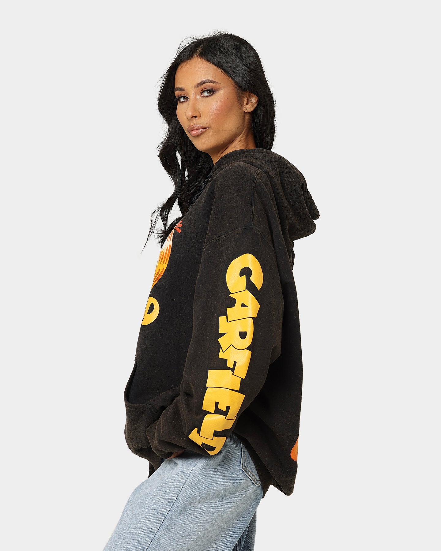 Vintage Garfield Hoodie - Black Wash | American Thrift | Retro Cartoon Sweatshirt for Men & Women | Perfect for Casual Wear, Cosplay & Gift Giving