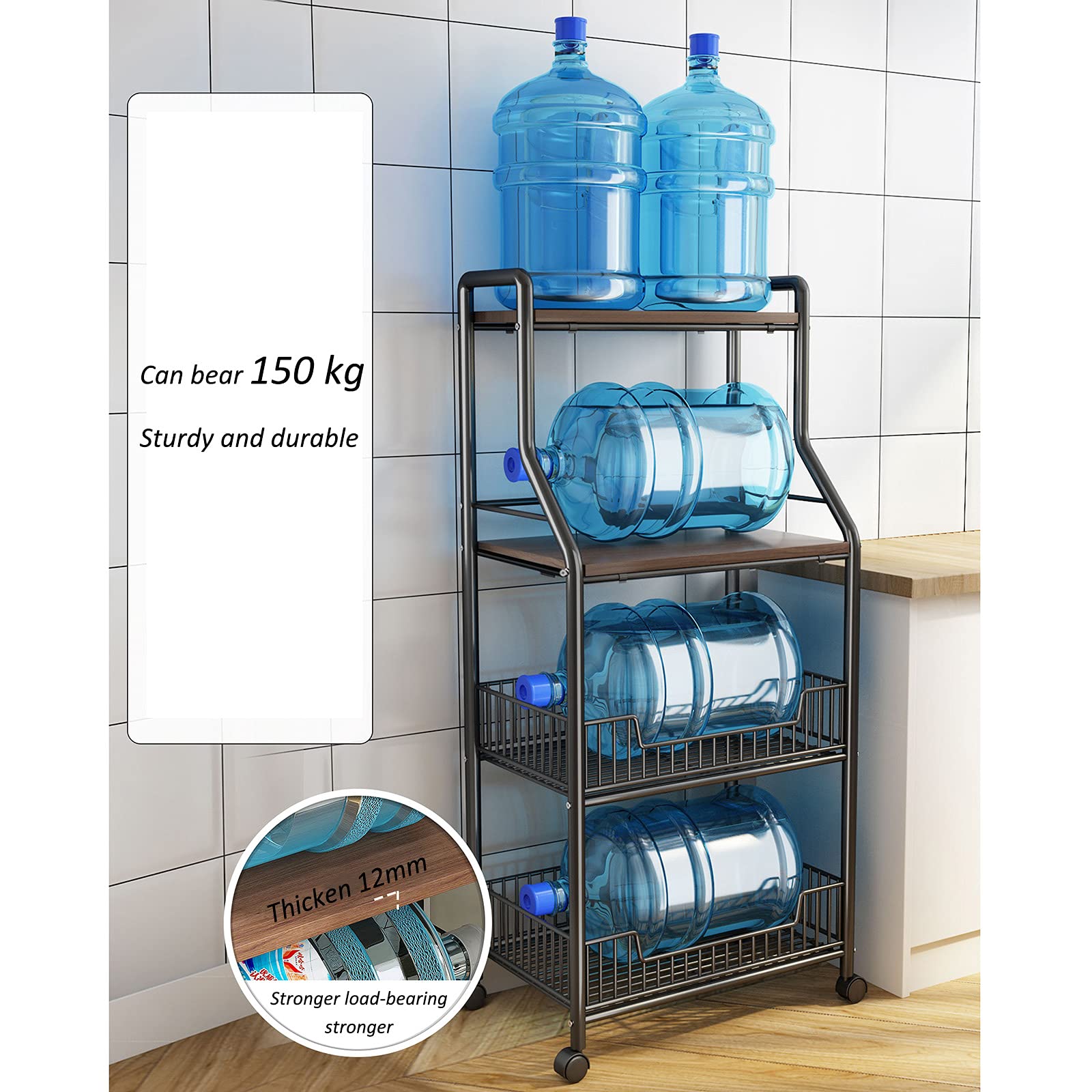 4-Tier Metal Rolling Storage Cart with Wheels - Kitchen Organizer Rack for Pantry, Living Room, Bathroom | Space-Saving Utility Cart for Home & Office Organization