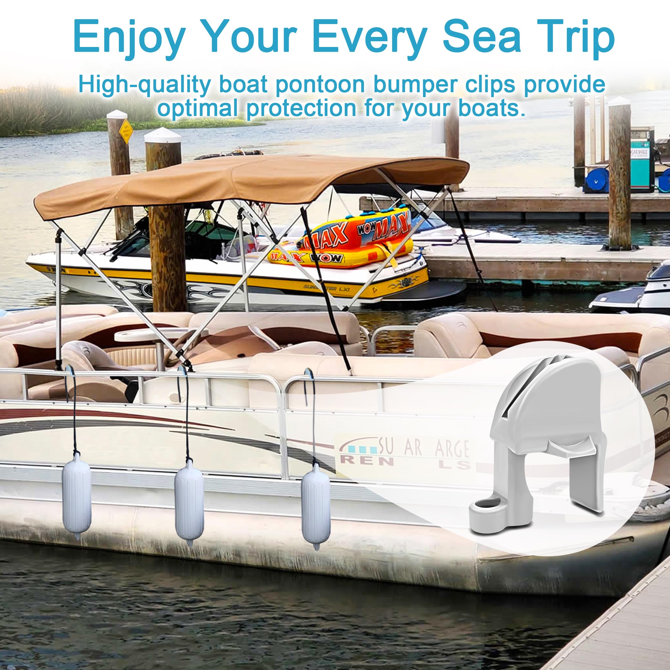 Adjustable Pontoon Boat Fender Clips - 2 Pack, Square Rail Fender Cleats for Pontoon Bumpers, Heavy Duty Boat Accessories for Secure Mooring - Perfect for Dock Protection and Watercraft Safety