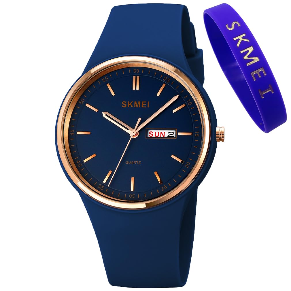 SKMEI Women's Sports Watch - Large Face, Waterproof, Silicone Band, Analog Quartz with Day/Date - Perfect for Running, Gym & Casual Wear - Ideal Gift for Girls & Young Women (White)