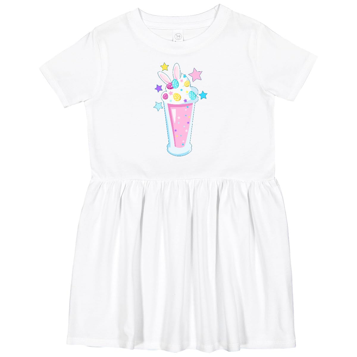 Inktastic Easter Bunny Milkshake with Eggs and Stars Toddler Dress - Cute Easter Outfit for Baby Girls, Soft Cotton Kids Dress for Spring & Holiday Photos, Party Wear