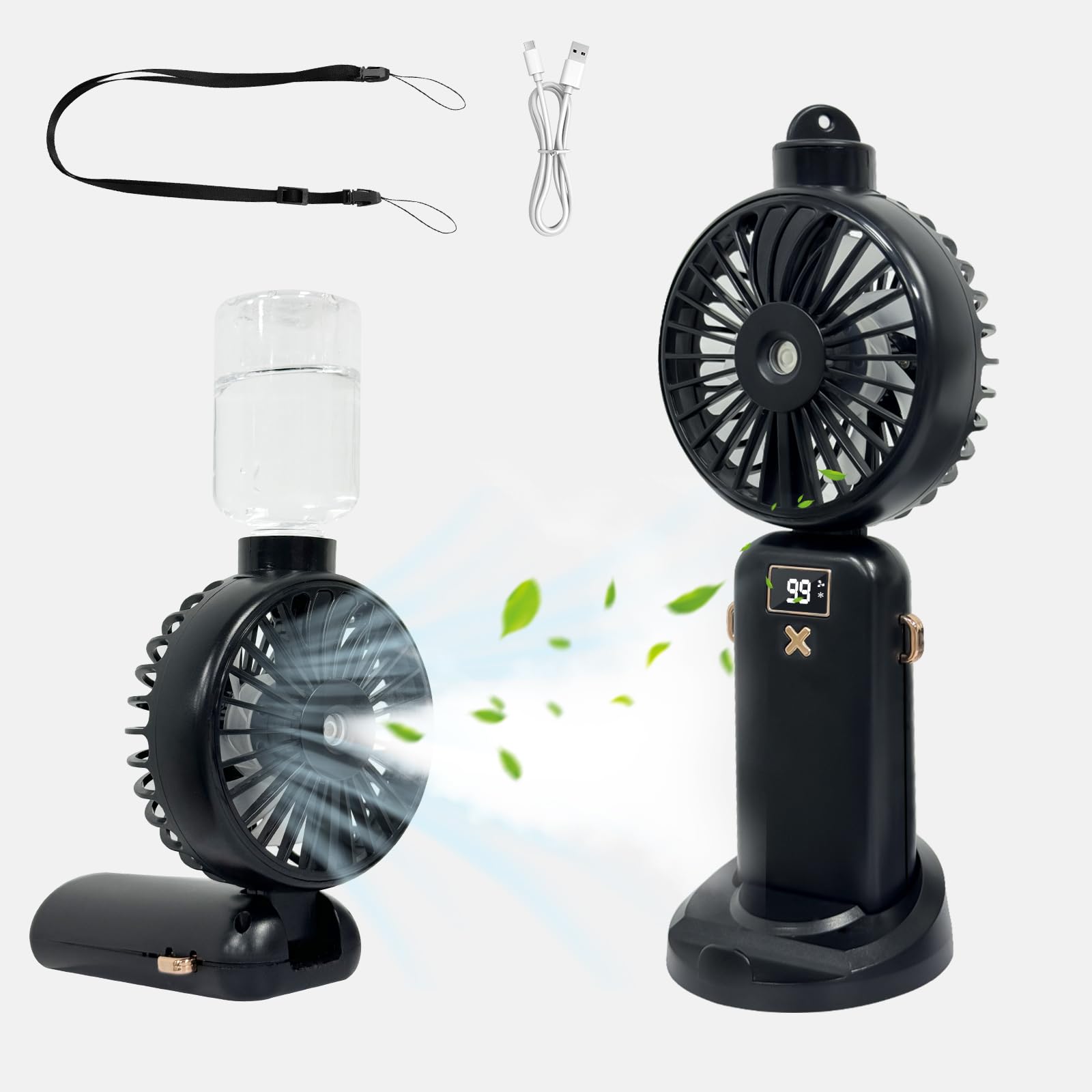 **POCKET PANDA Portable Handheld Misting Fan - 5000mAh Rechargeable Personal Cooling Fan with Water Spray, Small & Lightweight for Travel, Home, Office, Outdoor Activities - Perfect for Men & Women (Black)**