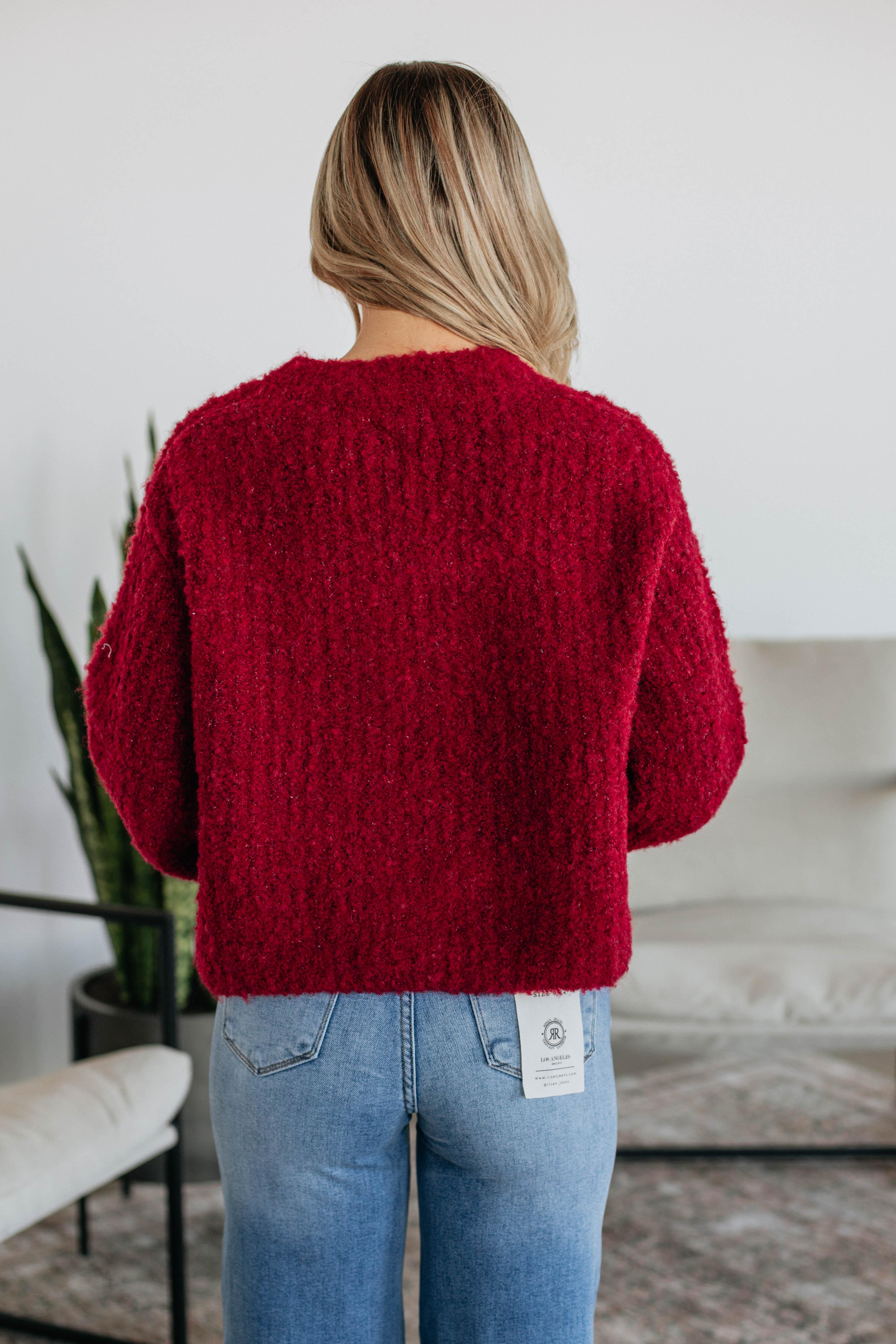 Jodie Knit Cardigan for Women - Soft Crimson Red Long Sleeve Open Front Sweater | Perfect for Fall, Winter, Office Wear & Casual Outfits