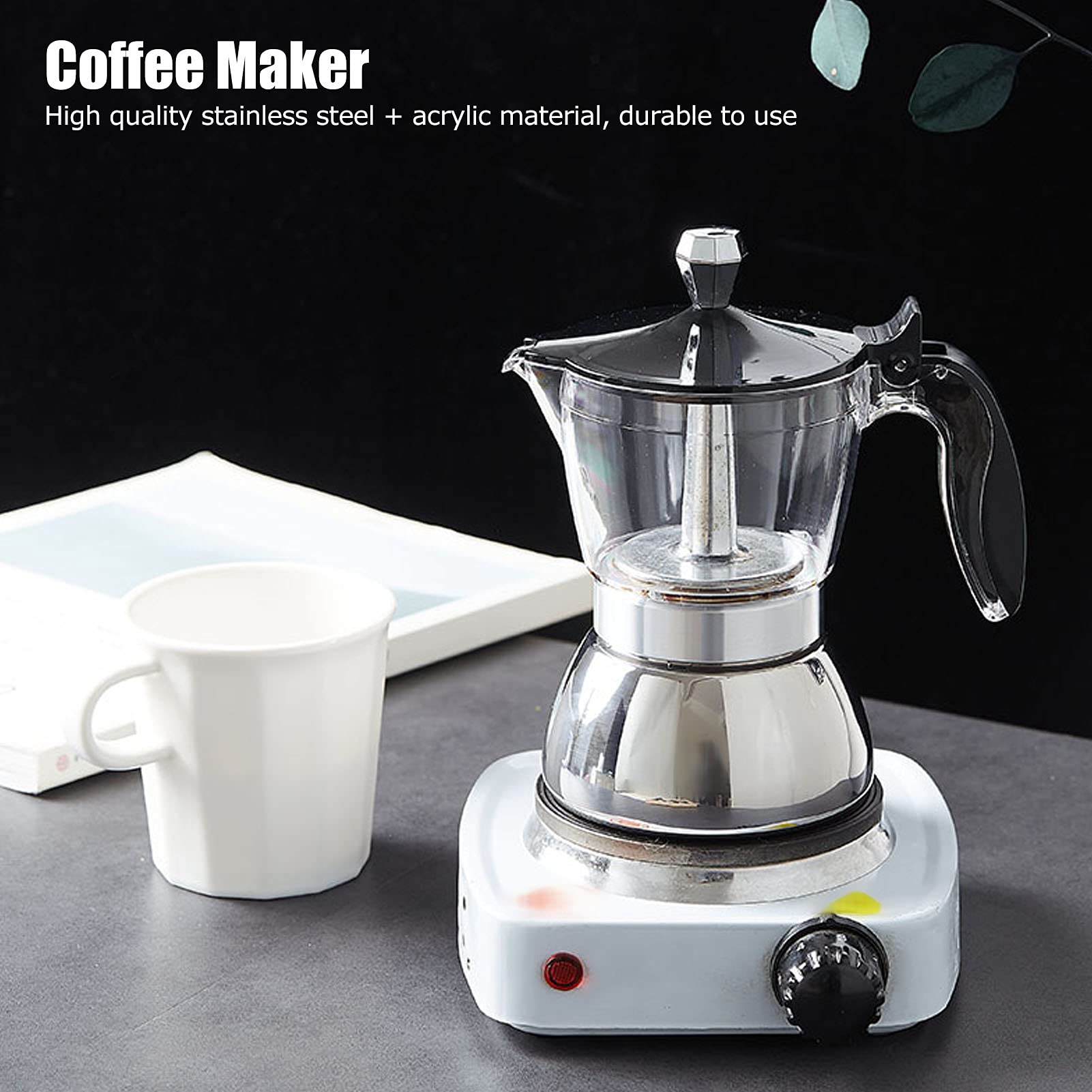 Stainless Steel 4-Cup Moka Pot Coffee Maker with Crystal Glass Top - Stovetop Espresso Maker for Home & Kitchen - Perfect for Espresso, Latte & Cappuccino