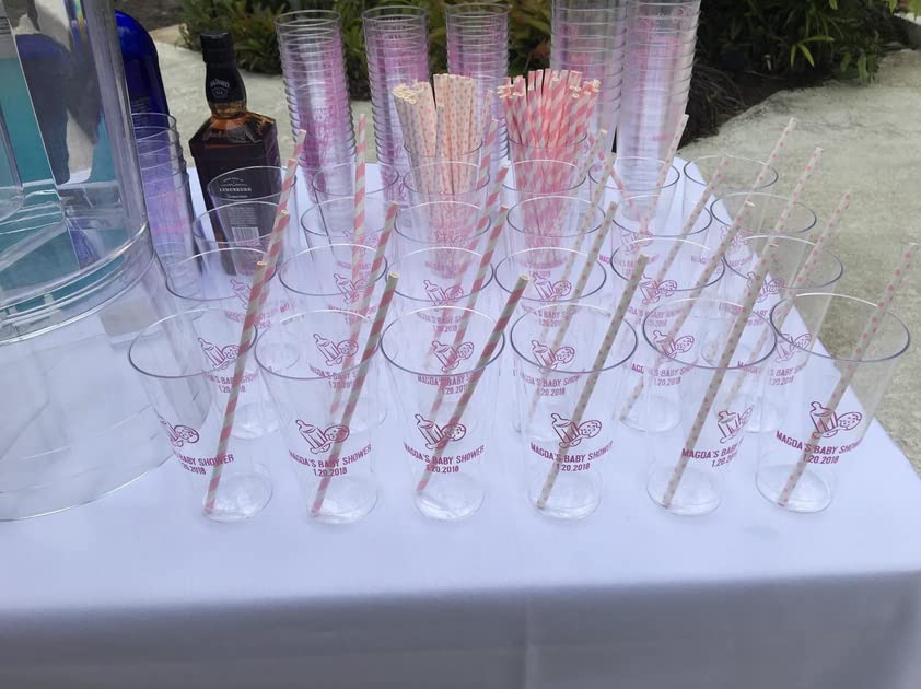 Eco-Friendly Biodegradable Pink Striped Paper Drinking Straws - 100 Pack for Birthday Parties, Weddings, Baby Showers & Summer Drinks | Sustainable Disposable Straws for Smoothies, Cocktails & Iced Coffee