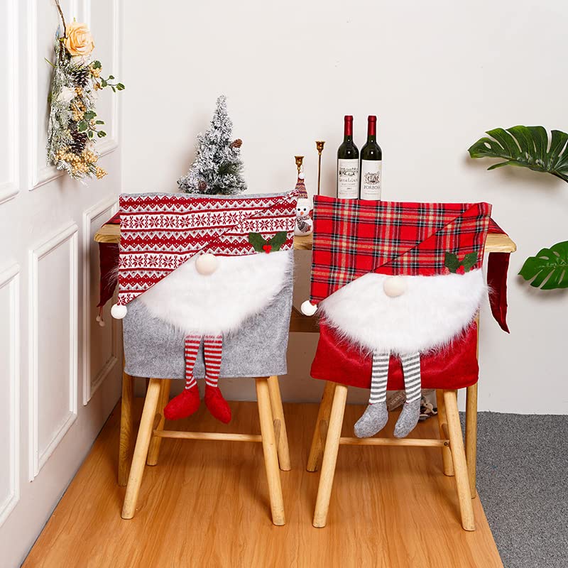 Festive Christmas Chair Covers with Santa Hat - Holiday Gnome Dining & Office Chair Slipcovers for Banquets, Parties & Home Decor - Perfect for Christmas, New Year & Winter Celebrations