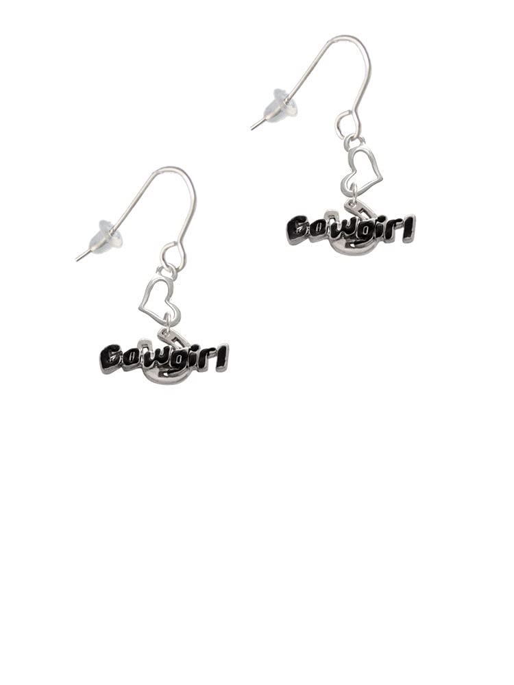 Silvertone Black Cowgirl Heart Earrings for Western Style