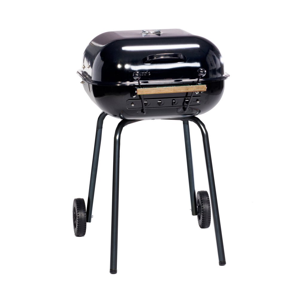 Americana Swinger Charcoal Grill with Side Table - Portable Outdoor BBQ Grill for Backyard, Camping & Tailgating - Black