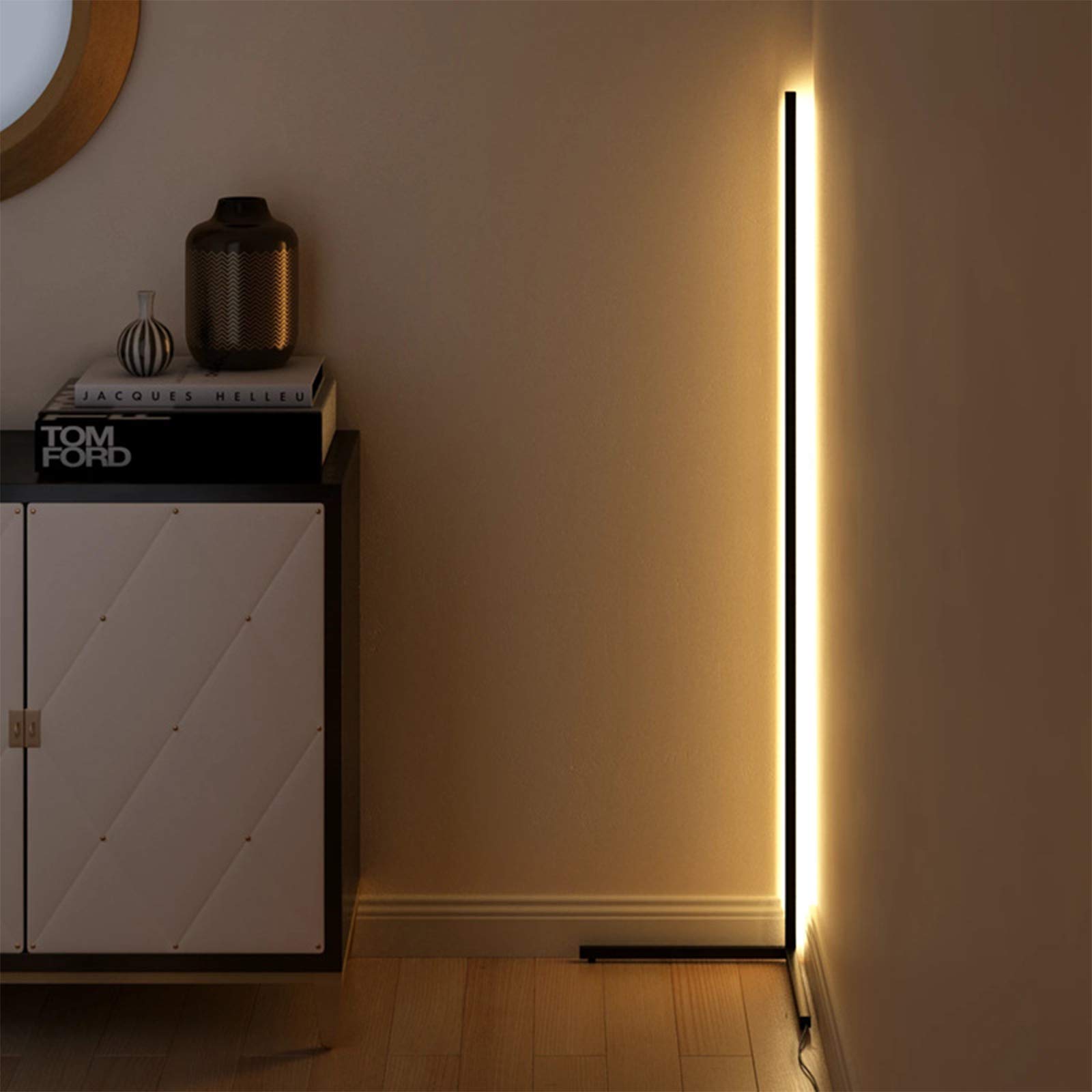 TBVECHI Modern Minimalist Corner Floor Lamp - Tall LED Standing Light for Gaming Room, Living Room & Bedroom - Black Neutral Light for Ambient & Task Lighting