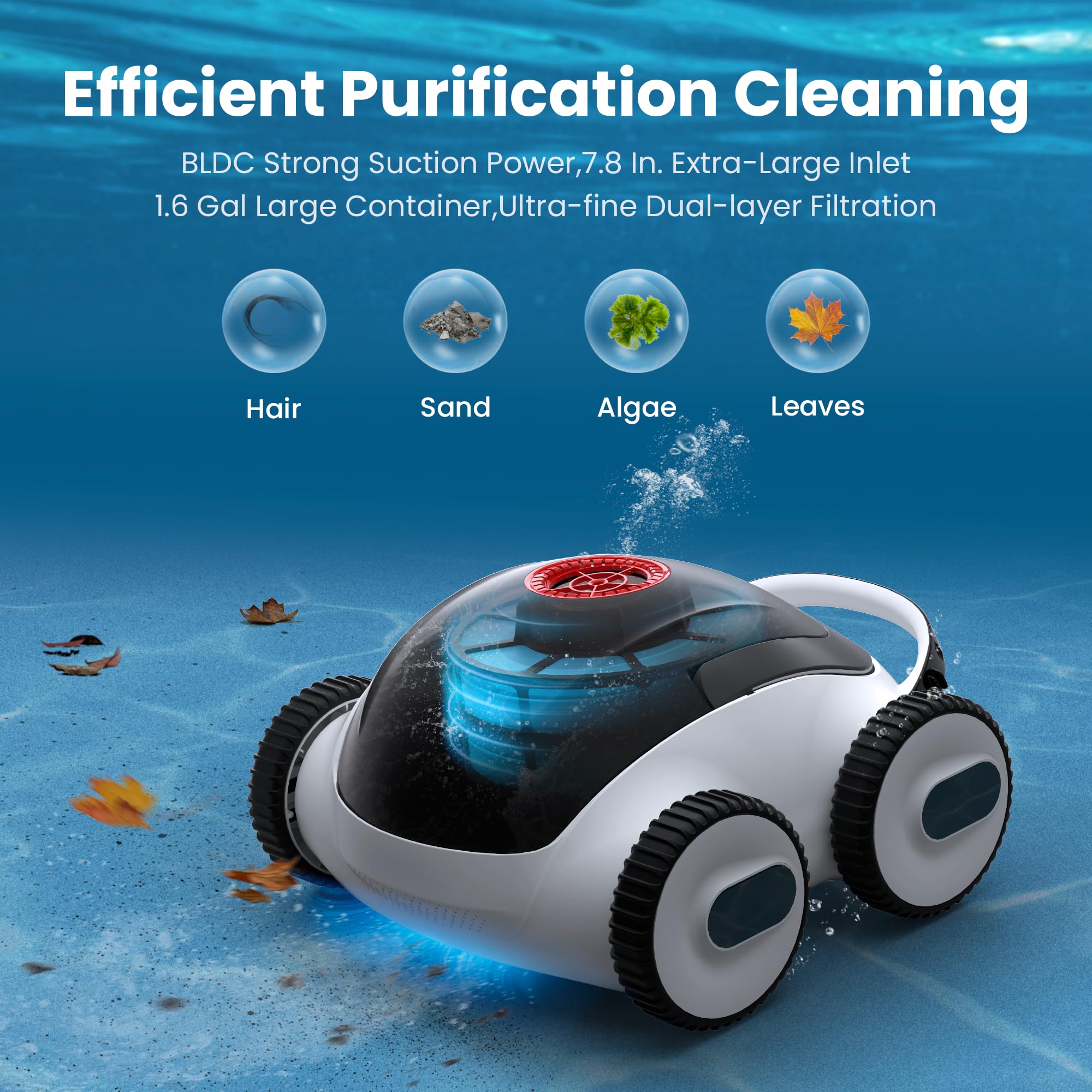 Best Cordless Robotic Pool Cleaner with App Control - 240 Min Runtime, Ultra-Fine Dual Filtration for Above/In-Ground Pools up to 1,100 Sq.ft - Perfect for Weekly Pool Maintenance & Quick Cleanups