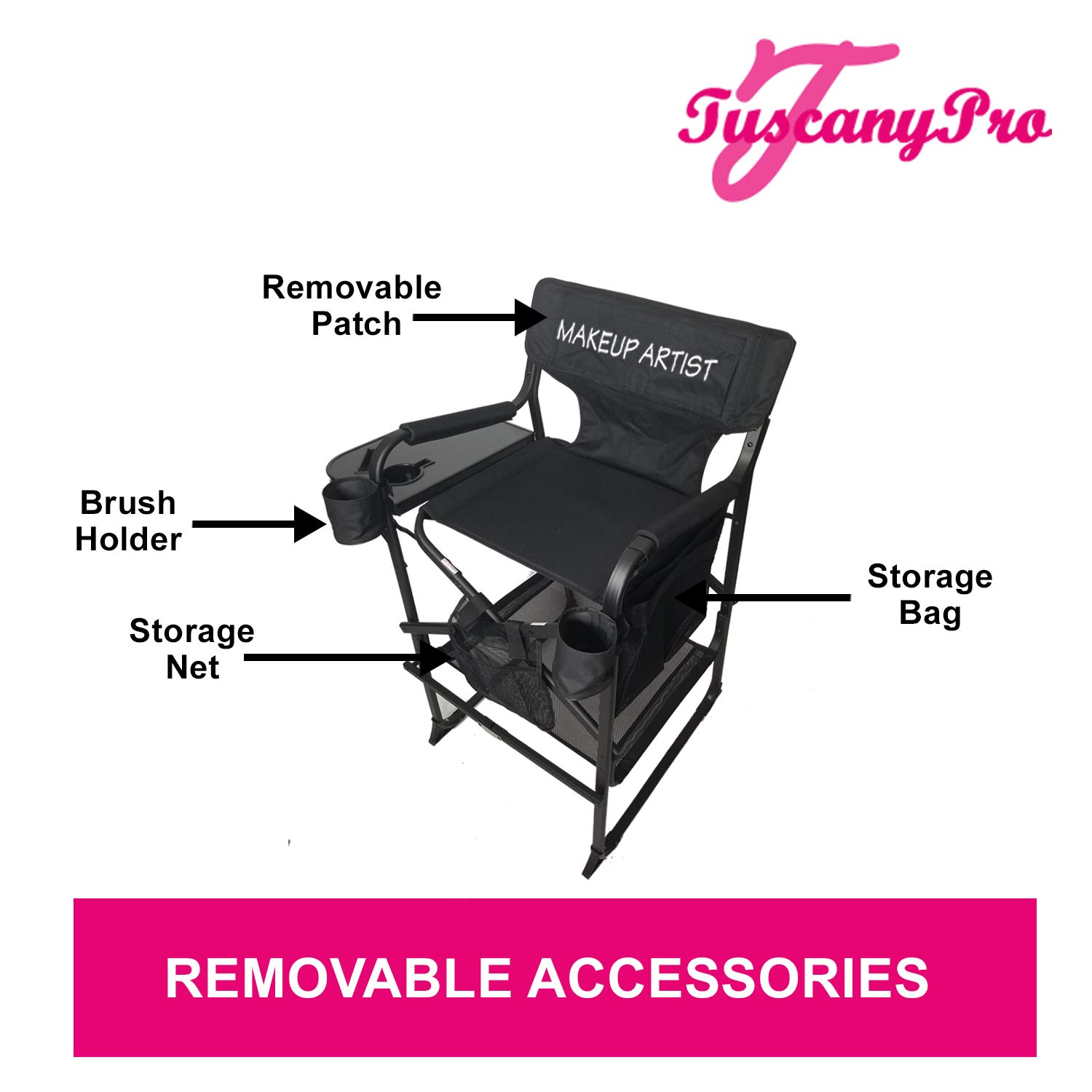 Portable Heavy-Duty Makeup Artist Chair with Umbrella Light Kit - Professional Salon, Wedding & Event Makeup Stool (29 Inch Seat Height) - Includes Carry Bag & 10 Year Warranty - US Patented - Ideal for Outdoor Bridal Makeup, Photo Shoots & Beauty Services
